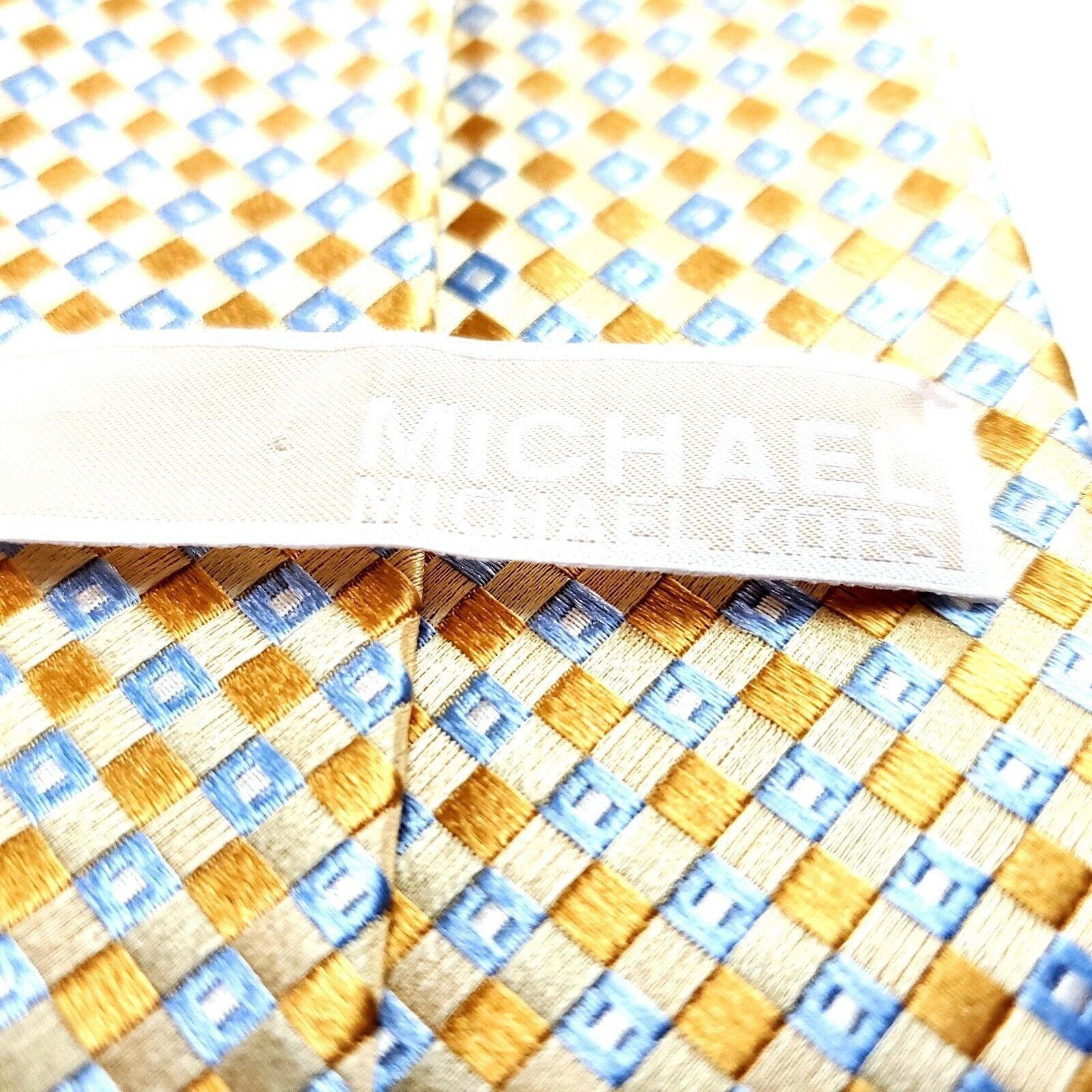 Michael Kors Michael Kors Silk Tie Yellow Woven Blue Check Size ONE SIZE - 4 Thumbnail