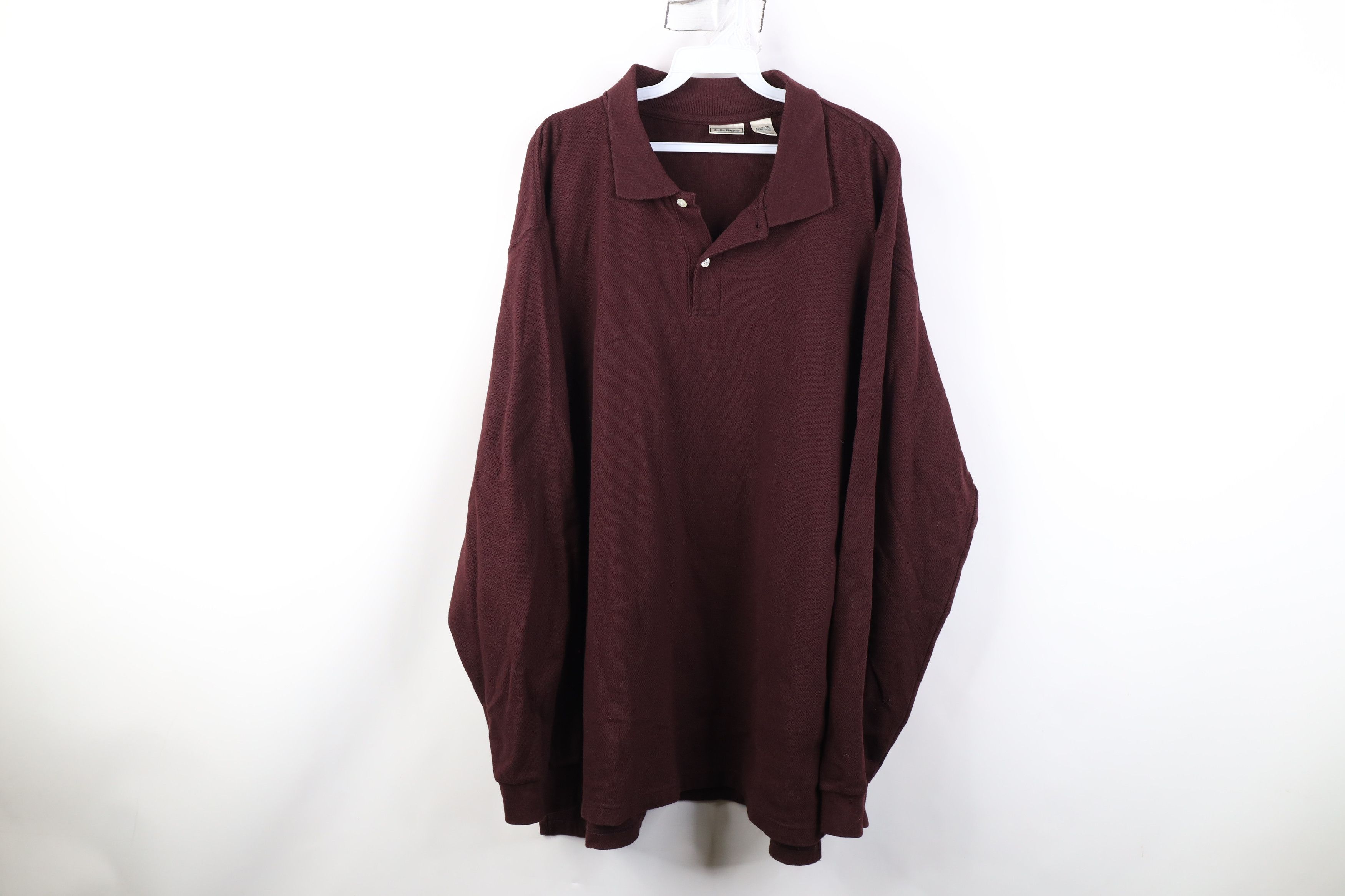 L.L. Bean Vintage 90s LL Bean Cotton Long Sleeve Rugby Polo Maroon USA Size US XL / EU 56 / 4 - 1 Thumbnail
