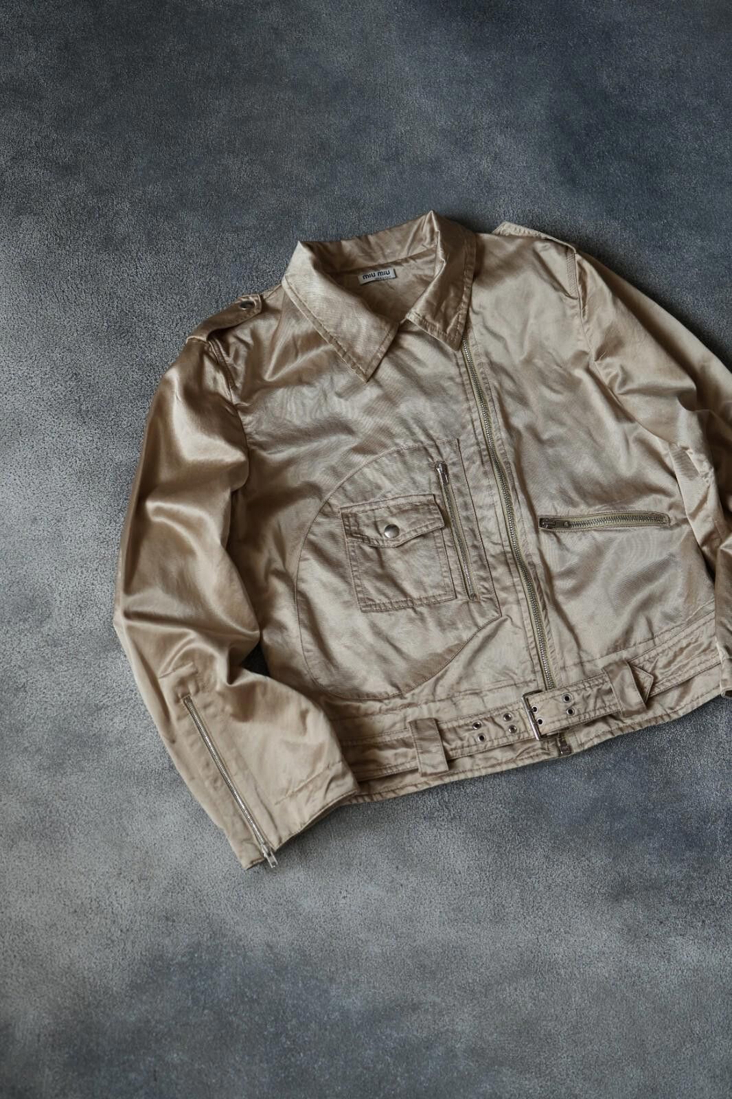 Miu Miu 2000`s Miu Miu Light Biker Jacket Beige Vintage Women Size M Size M / US 6-8 / IT 42-44 - 10 Thumbnail