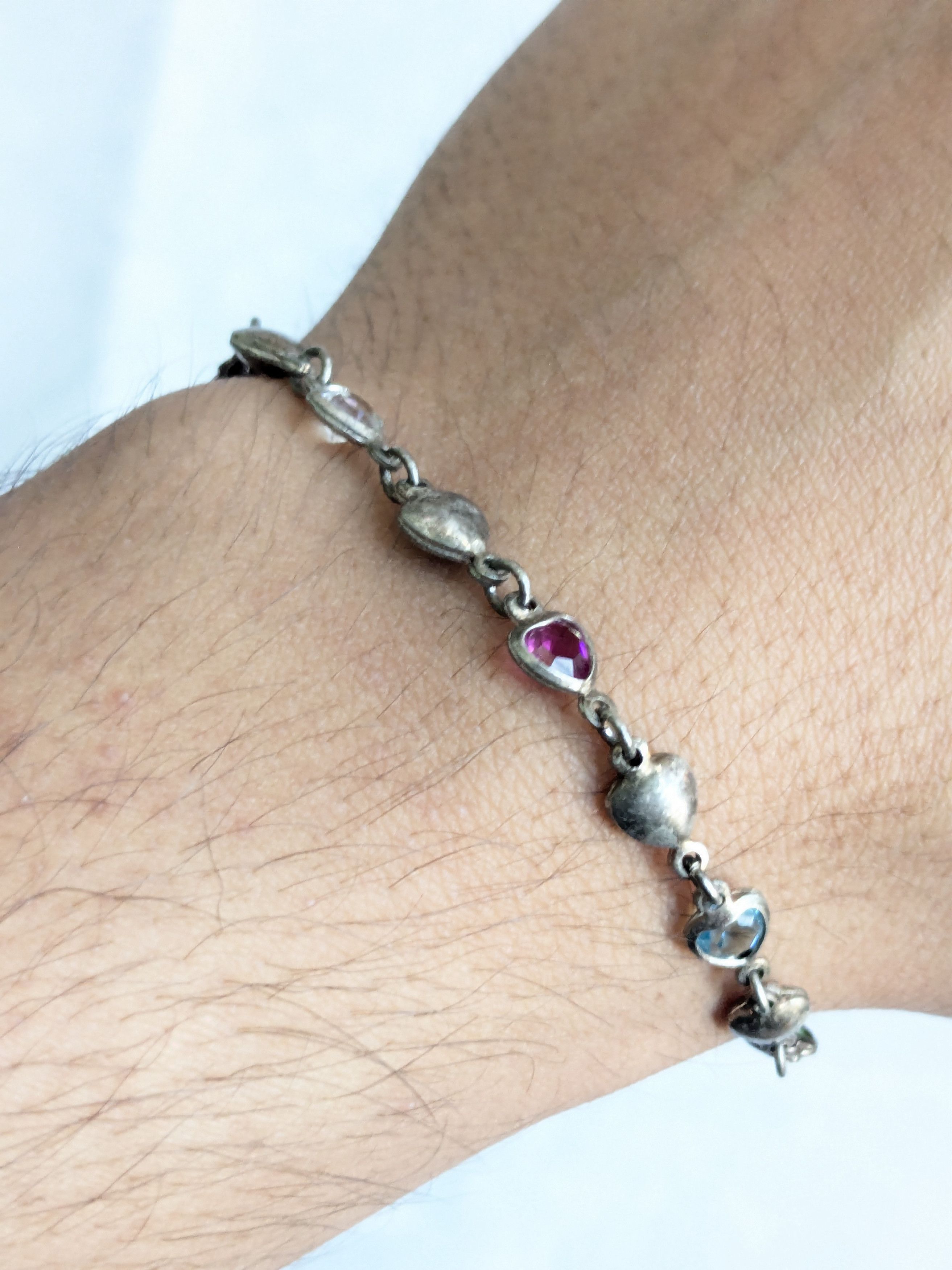 Jewelry Vintage Sterling Silver Tennis Bracelet Hearts 7" Y2K Size ONE SIZE - 14 Thumbnail