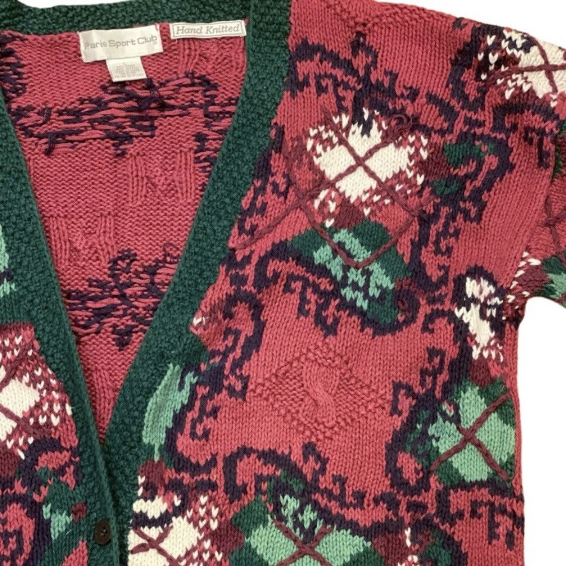 Vintage Vintage Oversized Chunky Cardigan Sweater Argyle Plaid L Red Size L / US 10 / IT 46 - 2 Thumbnail
