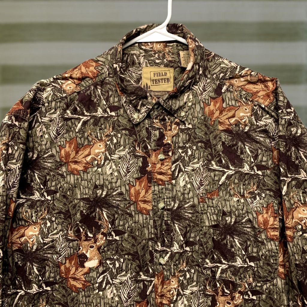 Vintage Field Tested Outdoor Life Men’s Shirt XL Button Brown Green Deer Leaves Camo Size US XL / EU 56 / 4 - 1 Thumbnail