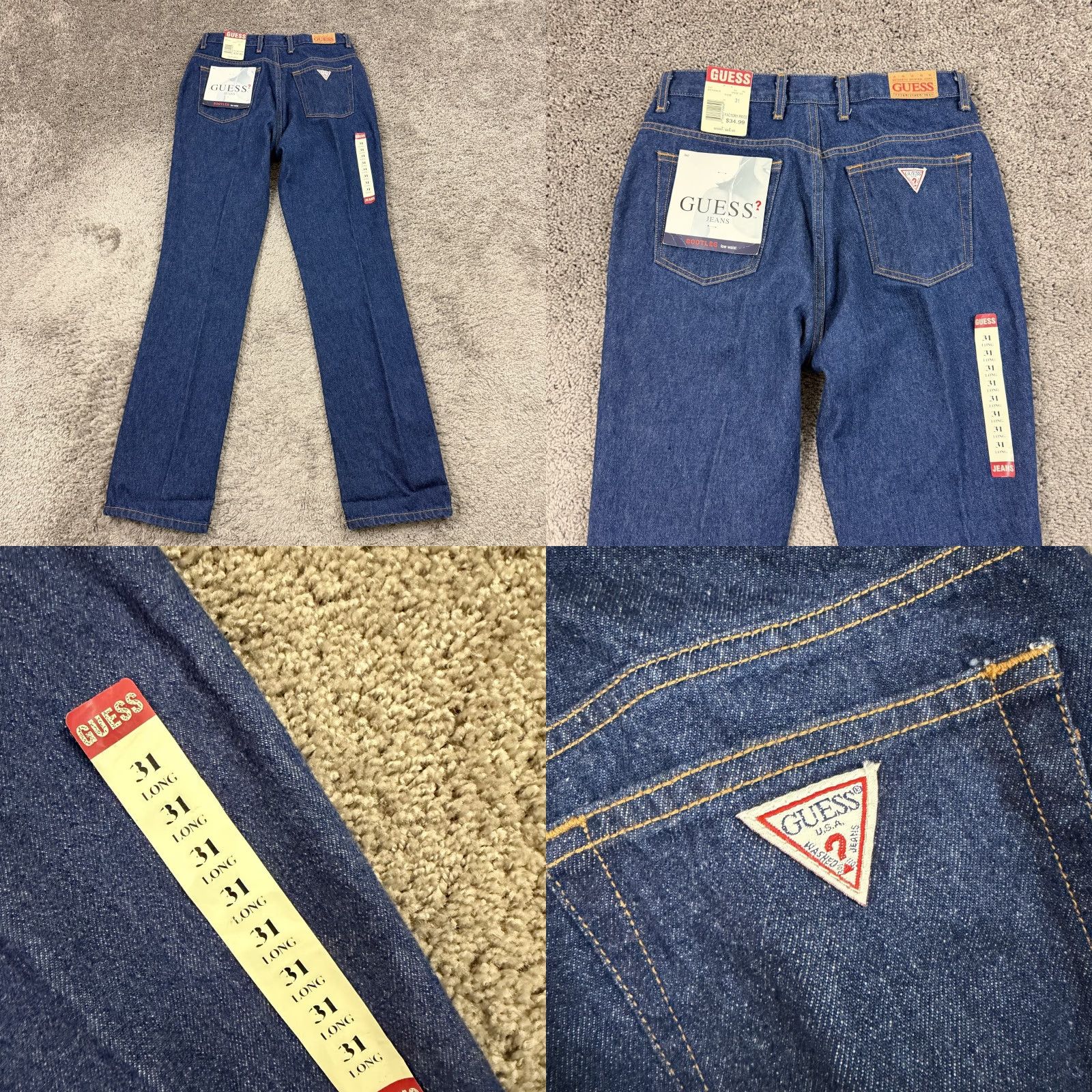 Guess VINTAGE GUESS Jeans Womens Boot Cut 31 Low Waist Dark Wash Denim 27x33 Blue 100% Cotton Regular Woman Jeans USA Logo Pockets Size 24" / US 00 / IT 34 - 8 Thumbnail