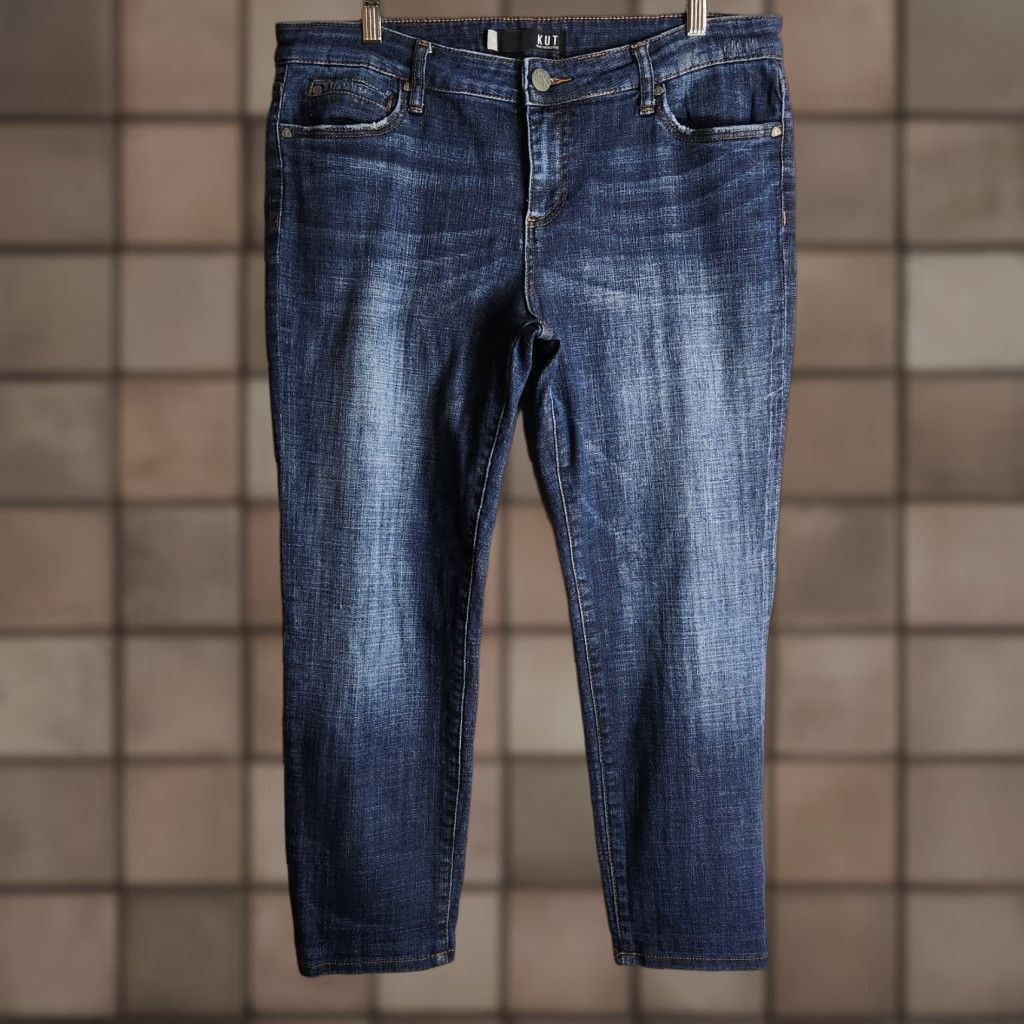 Vintage KUT from the Kloth Catherine Jeans Women Ankle Straight Leg Dark Wash 14 Blue Mid Rise Inseam 26 5-Pocket Design Size 36" / US 14 / IT 50 - 1 Thumbnail