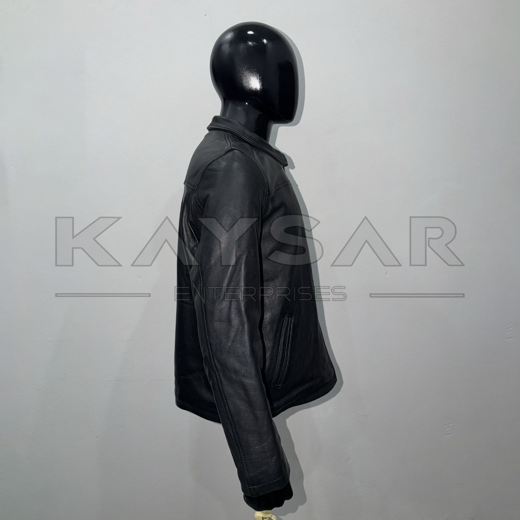 Vintage Black Cowhide Leather Jacket – Classic Casual Fit