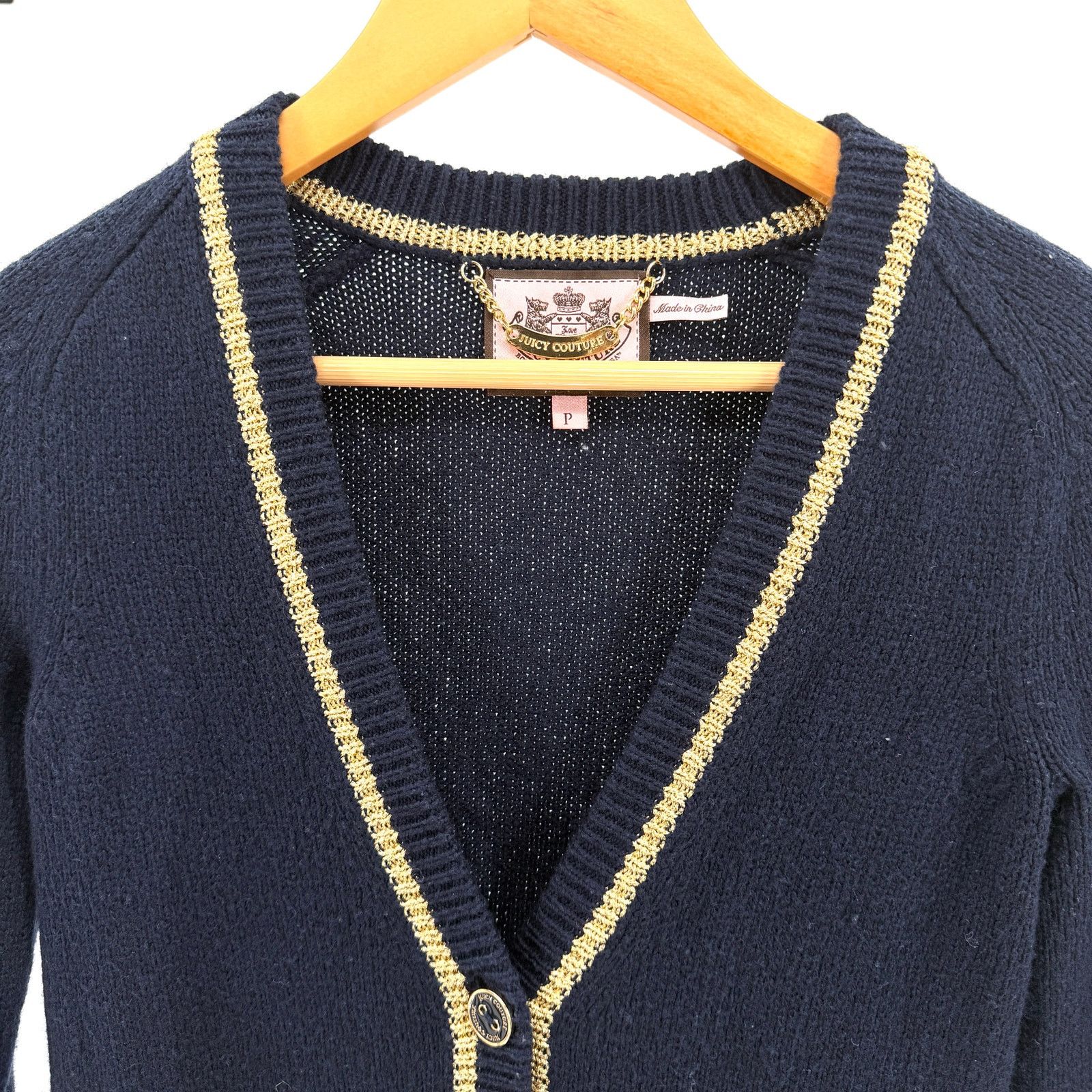 Juicy Couture Vintage Y2K Navy Blue Preppy Gold Metallic Trim Cardigan Size S / US 4 / IT 40 - 3 Thumbnail