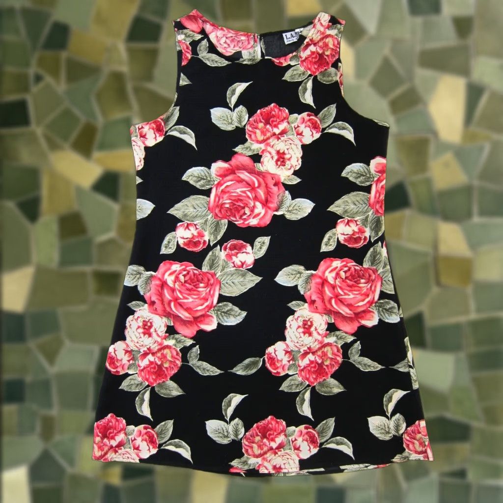 Vintage Liberty Apparel L.A.N.Y. Rayon Black Pink Rose Floral Shift Tank Dress Medium Size M / US 6-8 / IT 42-44 - 1 Thumbnail