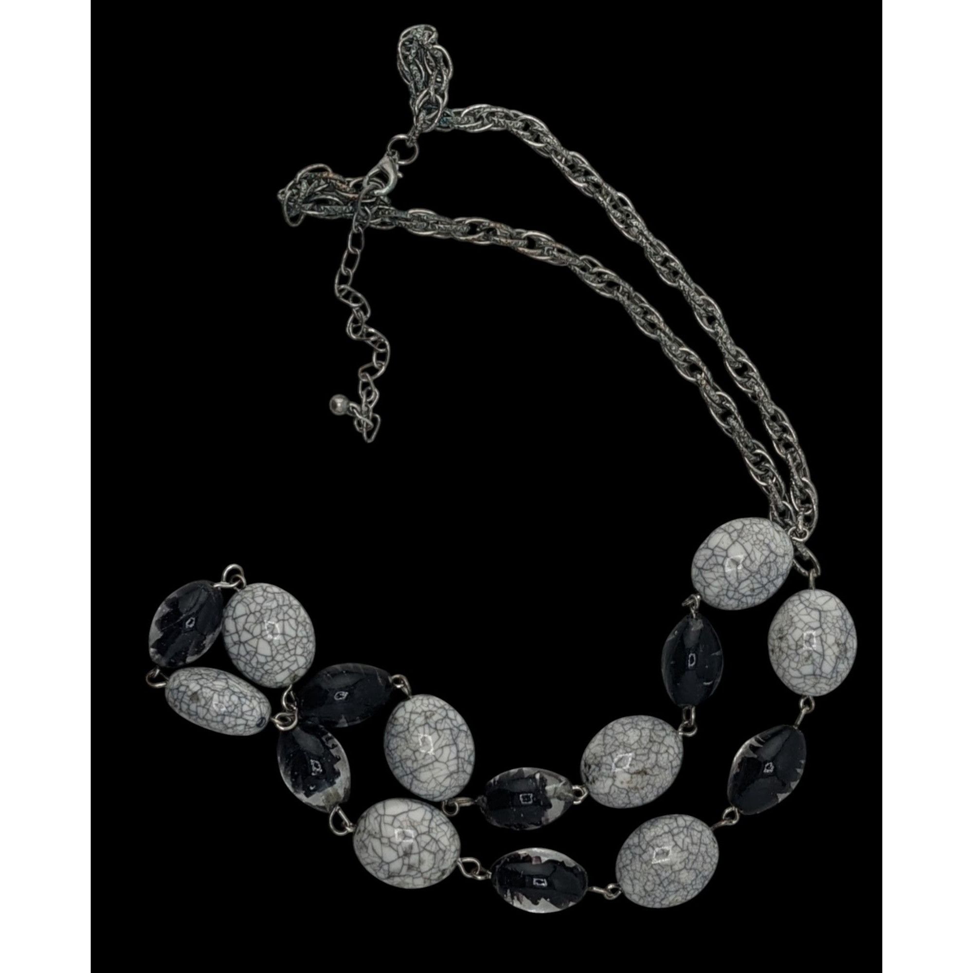 Other Black & Grey Crackle Bead Necklace With Silver-Tone Chain Size ONE SIZE - 3 Thumbnail