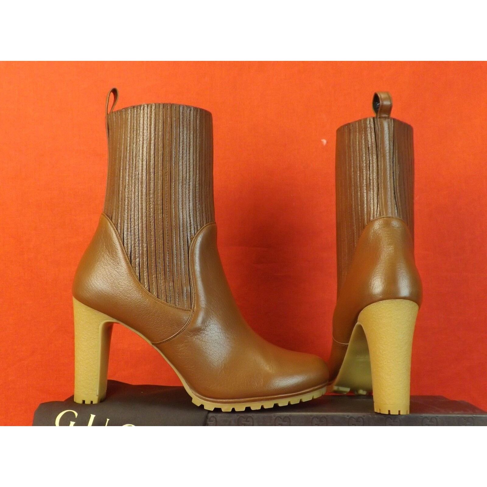 Gucci GUCCI 323551 EDITH BROWN LEATHER HEEL ANKLE BOOTS 39.5 Size US 9.5 / IT 39.5 - 1 Thumbnail