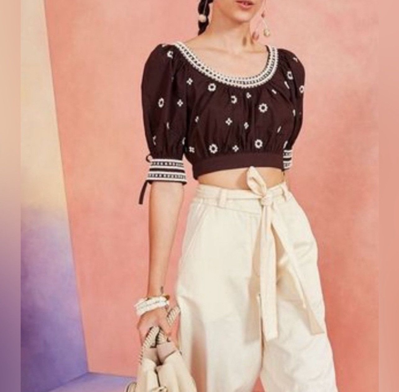Ulla Johnson ULLA JOHNSON RARE Hand Beaded Zola Crop Top - Brown Size M / US 6-8 / IT 42-44 - 3 Thumbnail