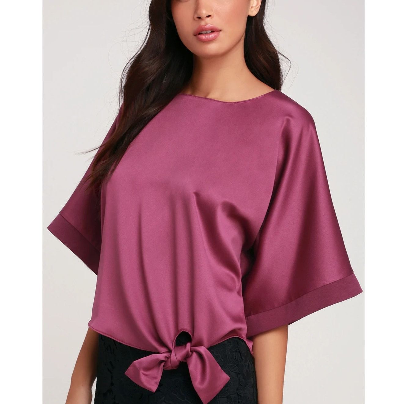 Other Lulus Mixology Purple Satin Tie-Front Purple Satin Blouse XS Size XS / US 0-2 / IT 36-38 - 3 Thumbnail