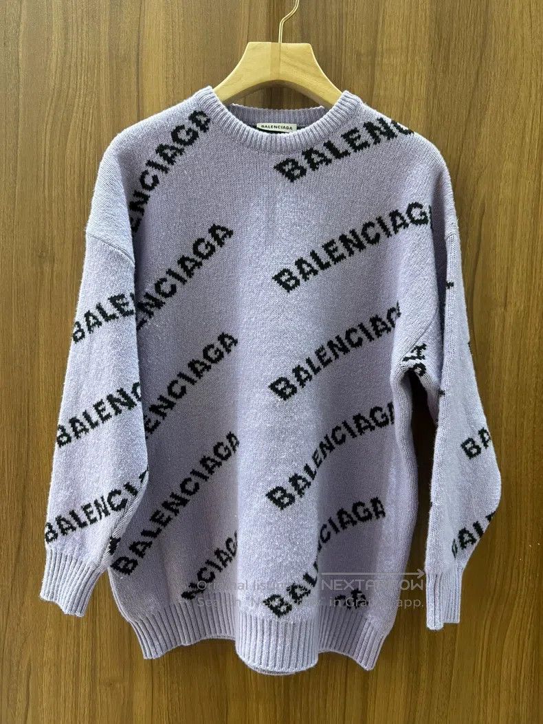 Balenciaga Balenciaga Purple Taro Logo Full Print Wool Knit Sweater Size US M / EU 48-50 / 2 - 1 Thumbnail