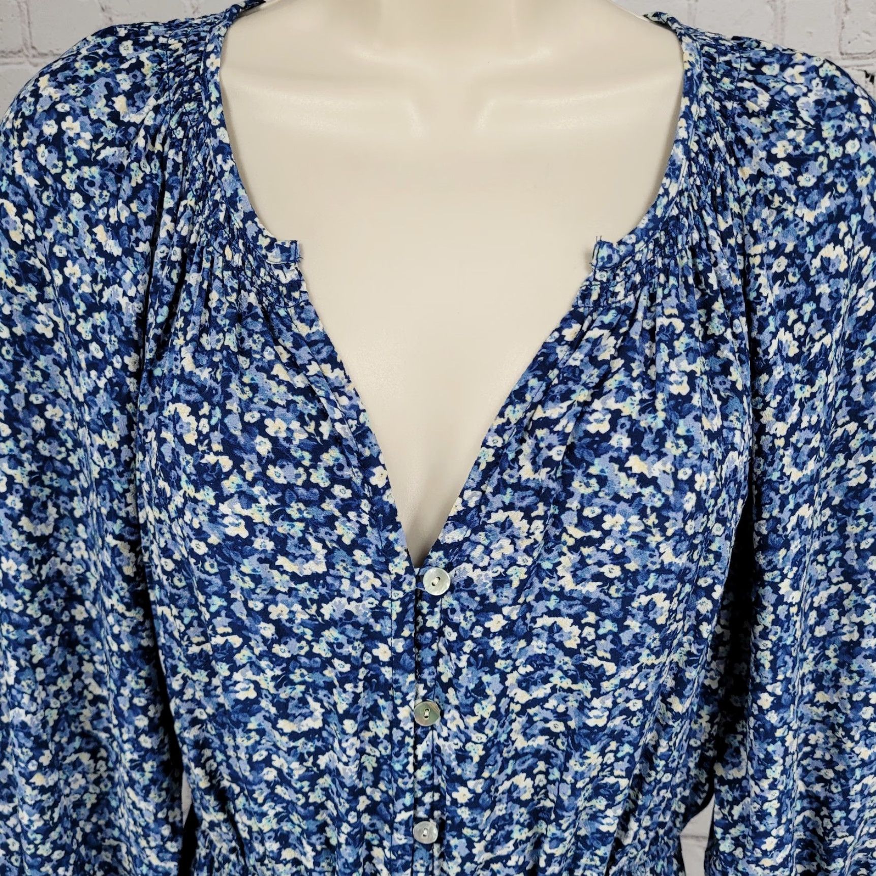 Rails Rails Blue Floral Eliza Chrysanthemum Dress 3/4 Sleeve Tie Waist Unlined Small S Size S / US 4 / IT 40 - 5 Thumbnail