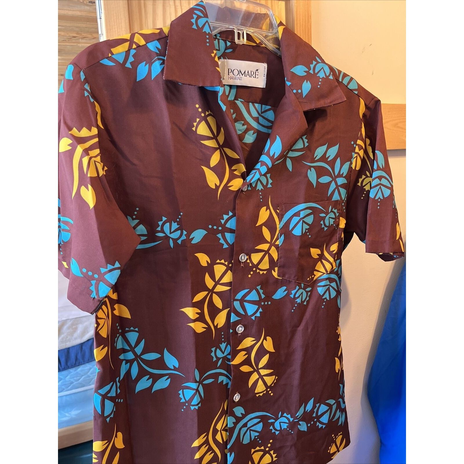 Other Pomare Vintage Men’s M Brown Floral Polyester Hawaiian Shirt Size US M / EU 48-50 / 2 - 6 Thumbnail