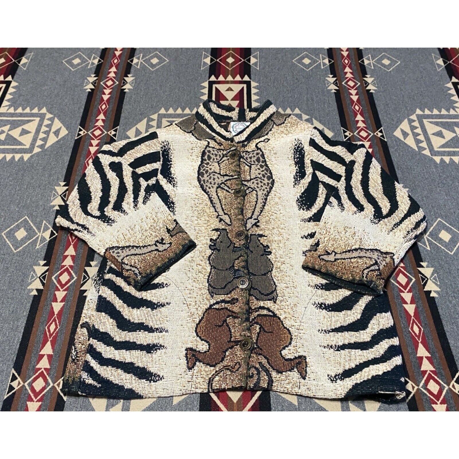 image of Sugar Street Weavers Zebra Safari Scene Jacket Women’S One Size Usa Made VTG T72 in White, Women's