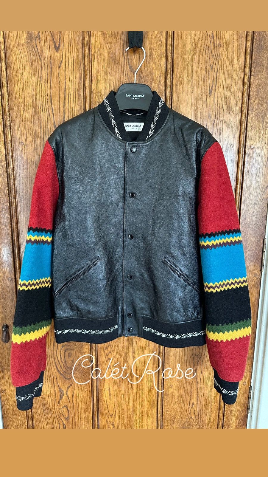Saint Laurent Paris Saint Laurent leather teddy jacket 50 blue red black Size US M / EU 48-50 / 2 - 2 Thumbnail