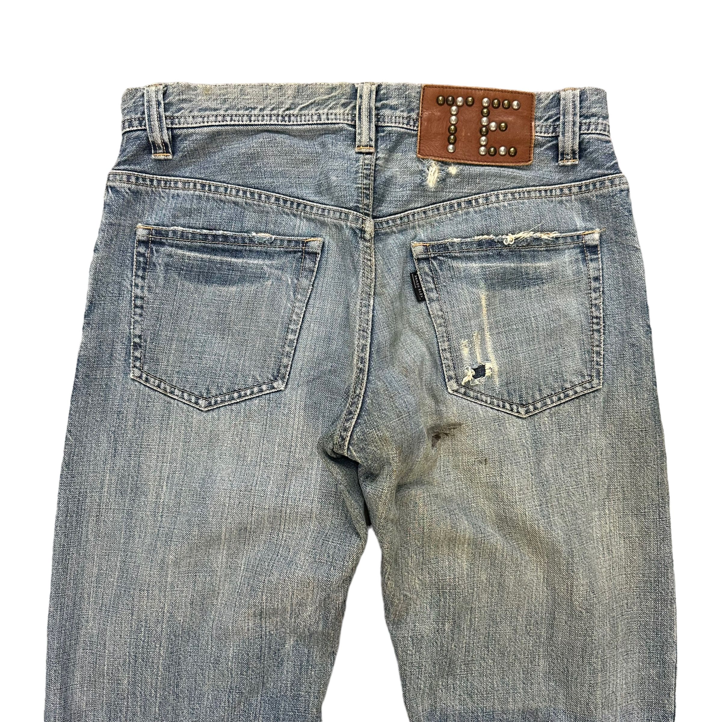 Issey Miyake TRASHED🔥 TETE HOMME LIGHT WASH STUDDED DENIM PANT #7798-176 Size US 31 - 11 Thumbnail