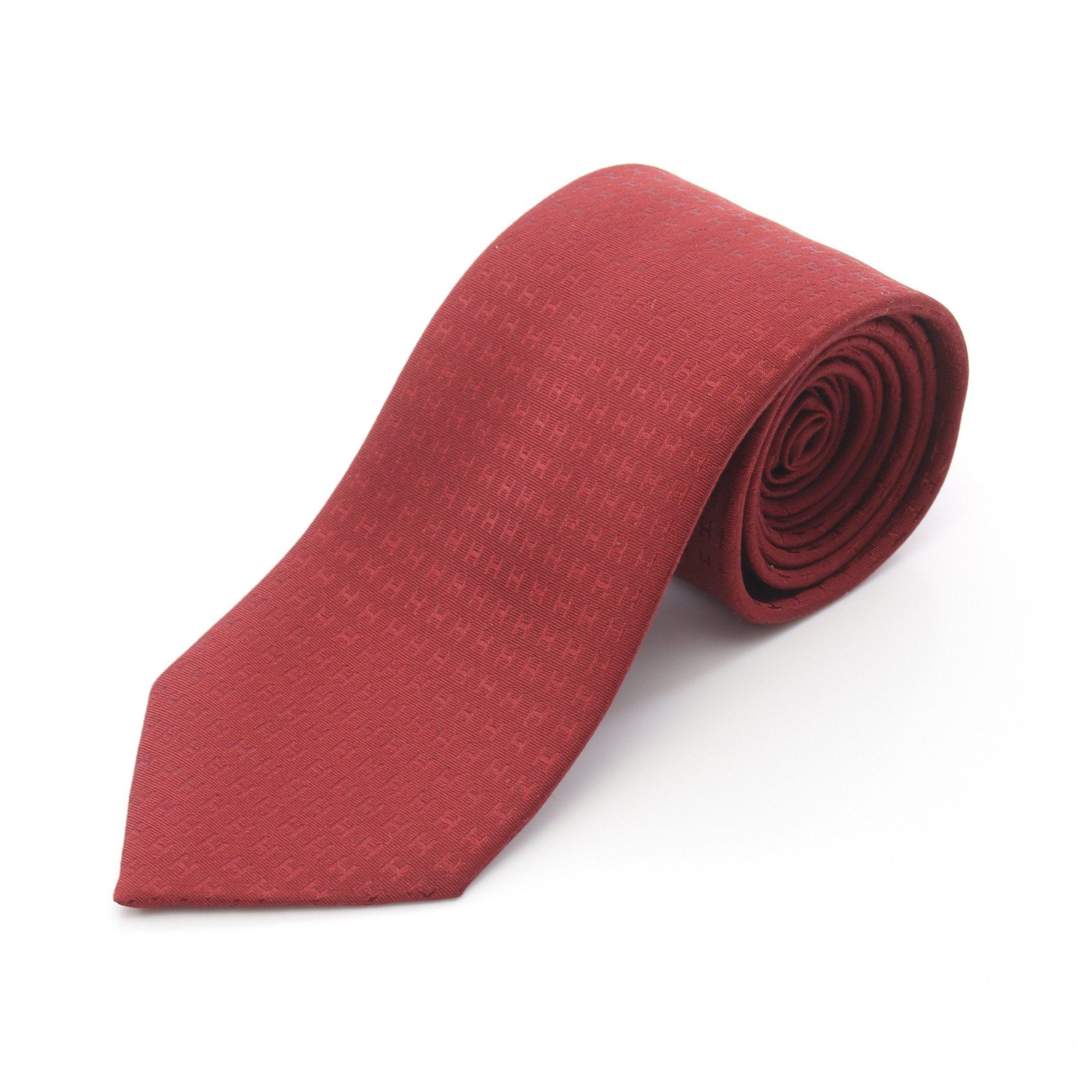 Hermes Hermes H Pattern Tie Silk Bordeaux Size ONE SIZE - 1 Thumbnail