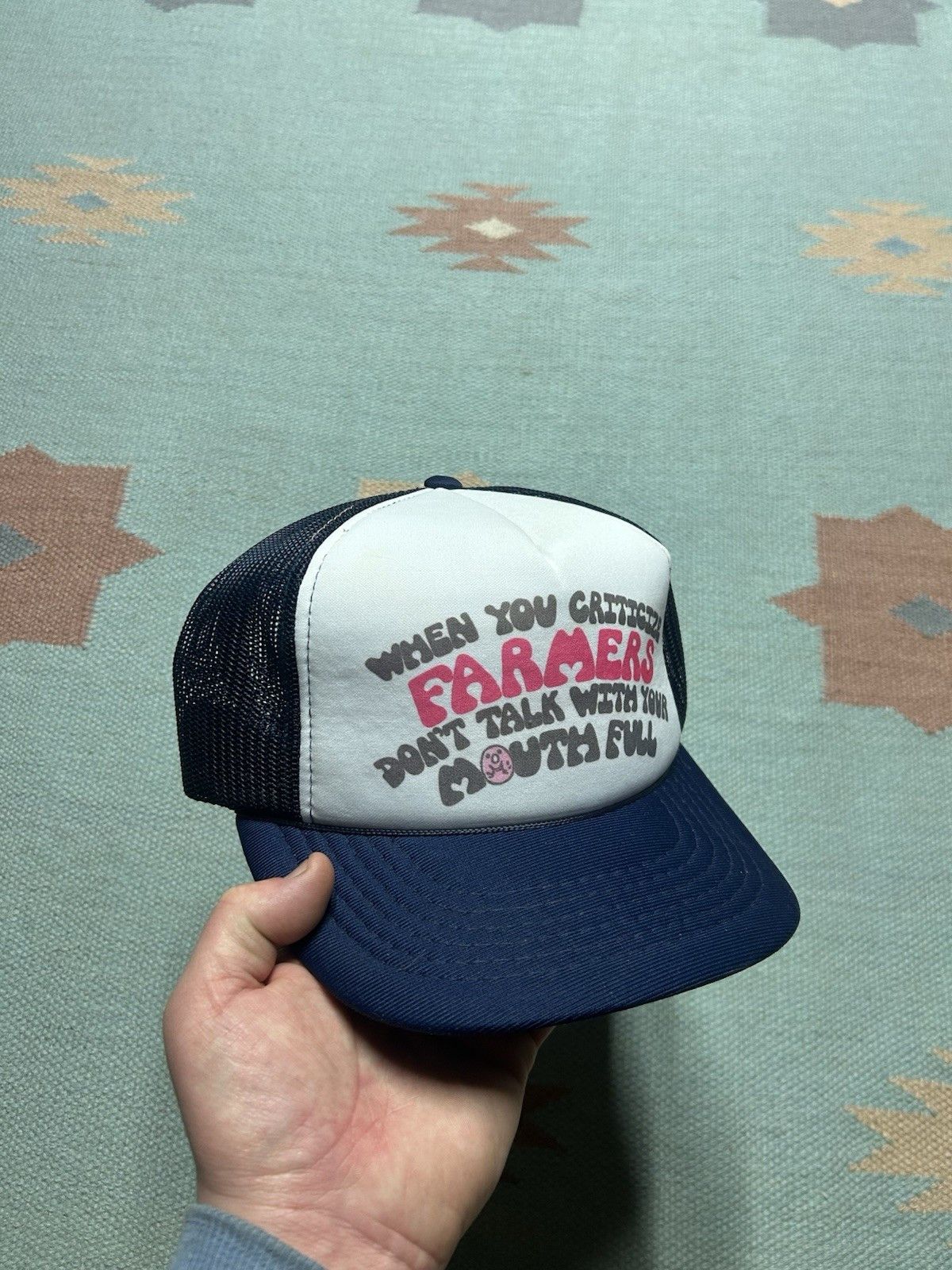 Vintage Vtg trucker hat don’t talk with your mouth full farmer farm Size ONE SIZE - 1 Thumbnail
