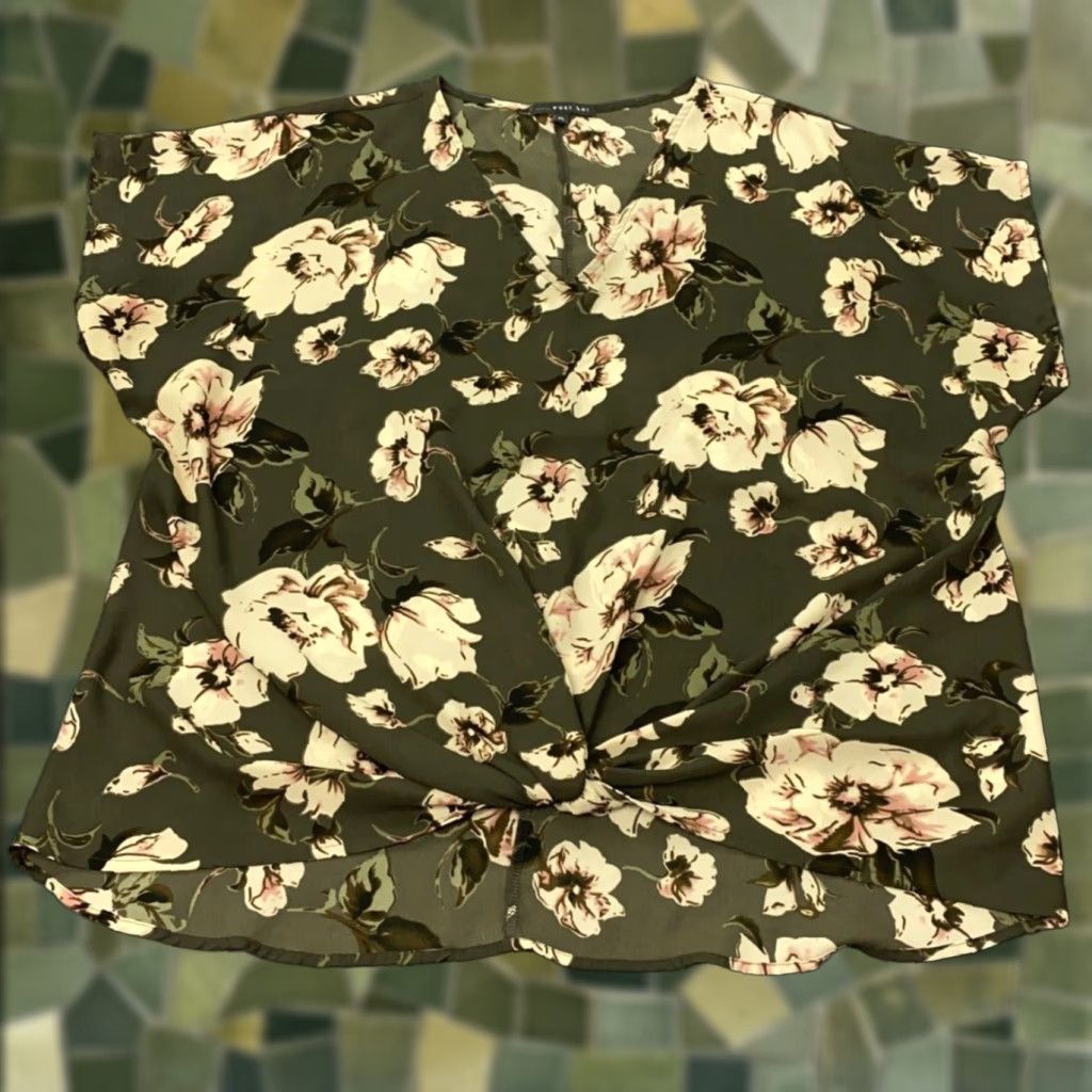 Vintage West Kei Shirt Womens XL Gray Floral Flowy Blouse Business Casual Office Womens Size XL / US 12-14 / IT 48-50 - 1 Thumbnail