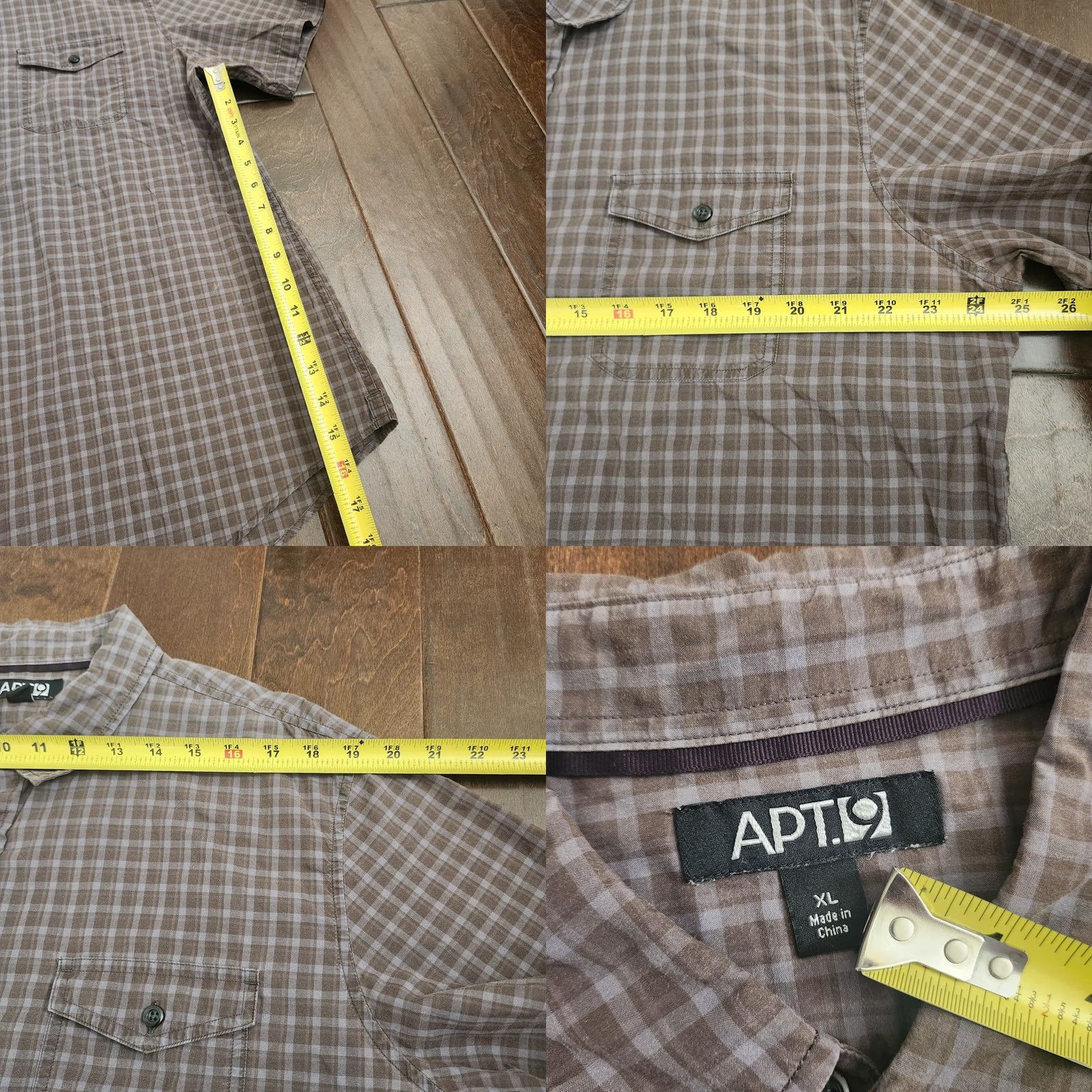 Vintage Apt 9 Men's Brown Short Sleeve Plaid Button-Up Shirt XL Regular Cotton - Casual, Travel, All Seasons Size US XL / EU 56 / 4 - 9 Thumbnail