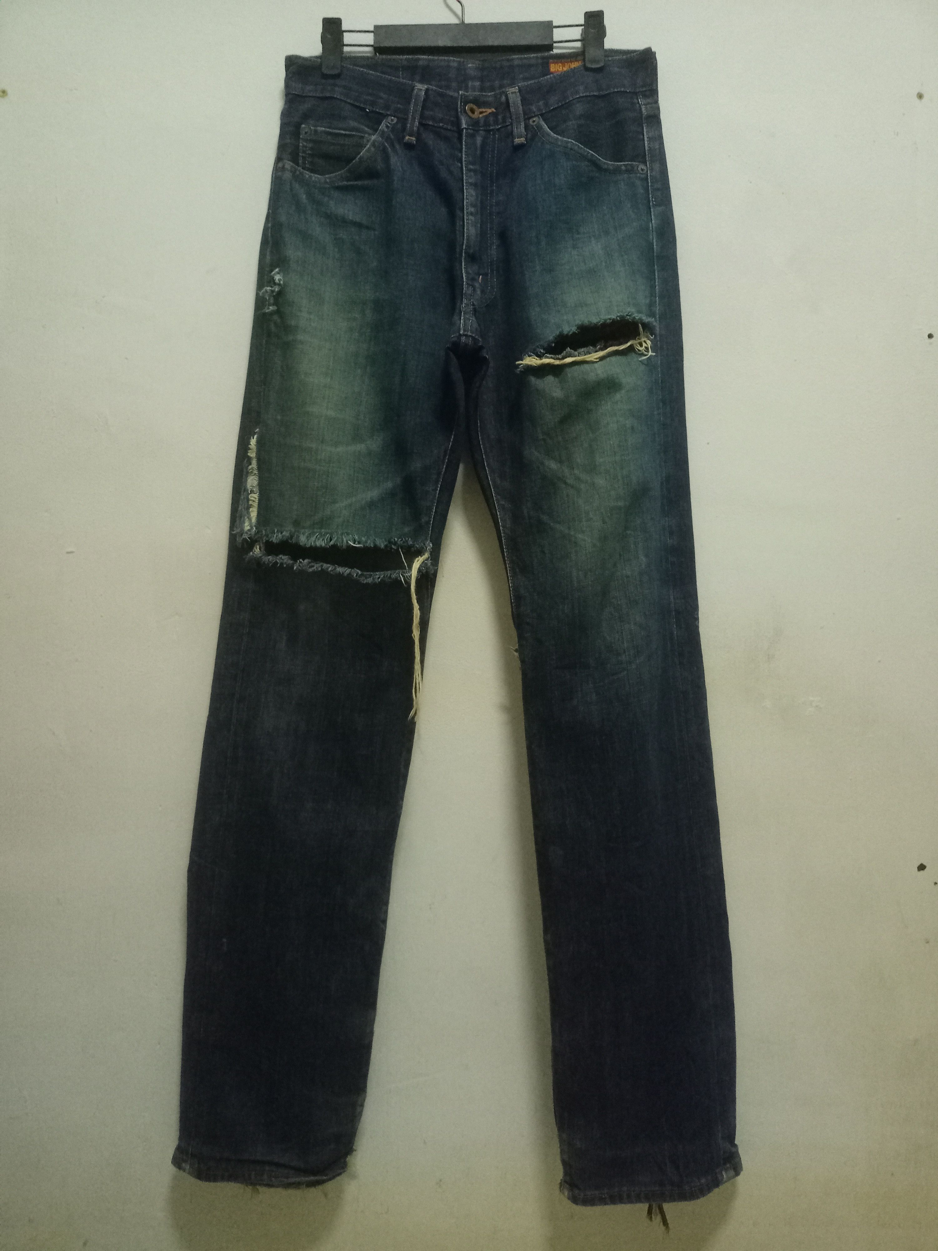 image of Vintage Big John Indigo Wash Distressed Loose Jeans 30X35, Men's