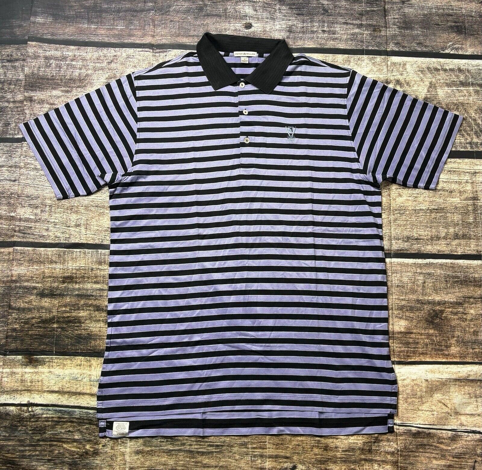 Peter Millar Polo Shirt Men's L Cotton Striped Purple Black