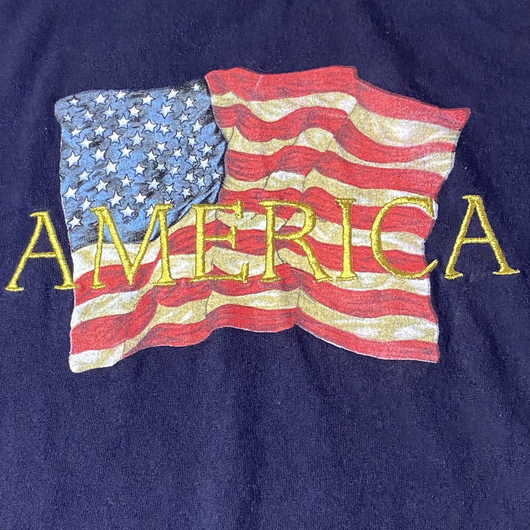 Anvil VTG Anvil USA Flag T-Shirt Men’s Embroidered Spell Out Single Stitch L Blue 1990s Sportswear/Beach Size US L / EU 52-54 / 3 - 4 Thumbnail