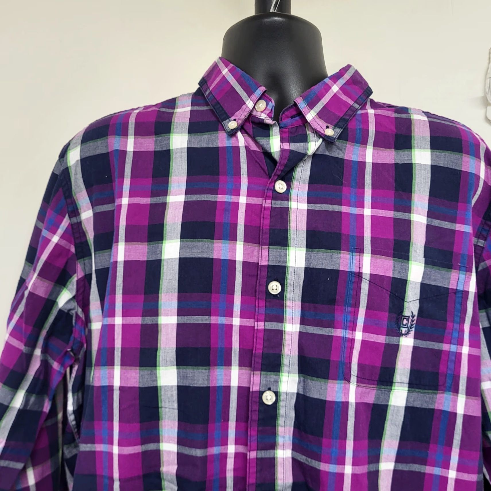 Chaps Chaps Shirt Men's XL/TG Purple Pink Black Long Sleeved Mardas Plaid Preppy Button-Up Button-Front Collared Customizable? (No) Size US XL / EU 56 / 4 - 5 Thumbnail