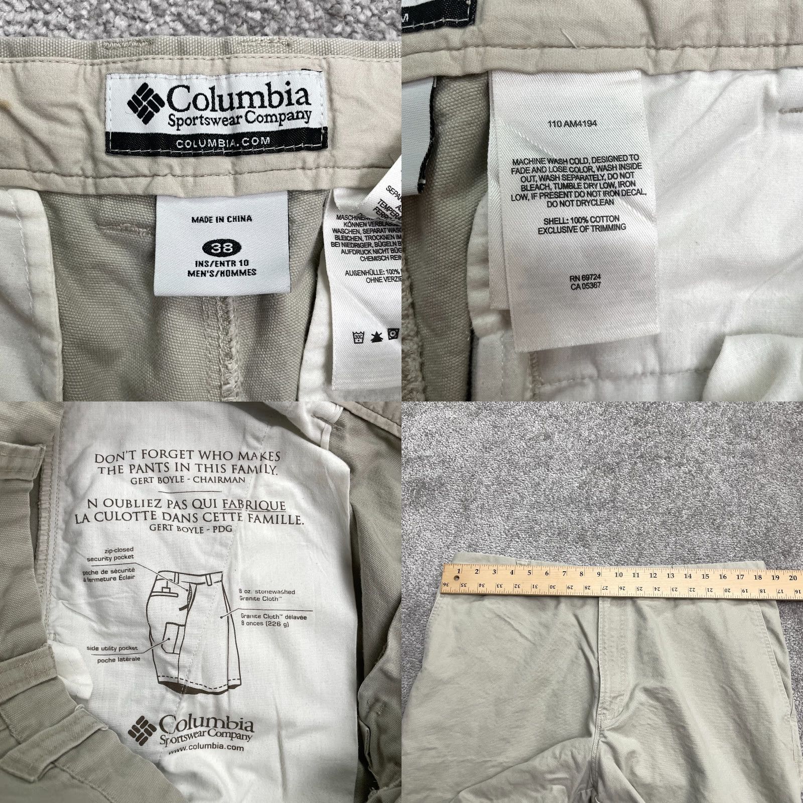 Vintage Columbia Chino Shorts Mens 38 Beige Flat Front 10 Inseam Outdoor Casual Modern Regular Waist 37in Pocket Zipper Snap Button Canvas Cotton Size US 38 / EU 54 - 8 Thumbnail