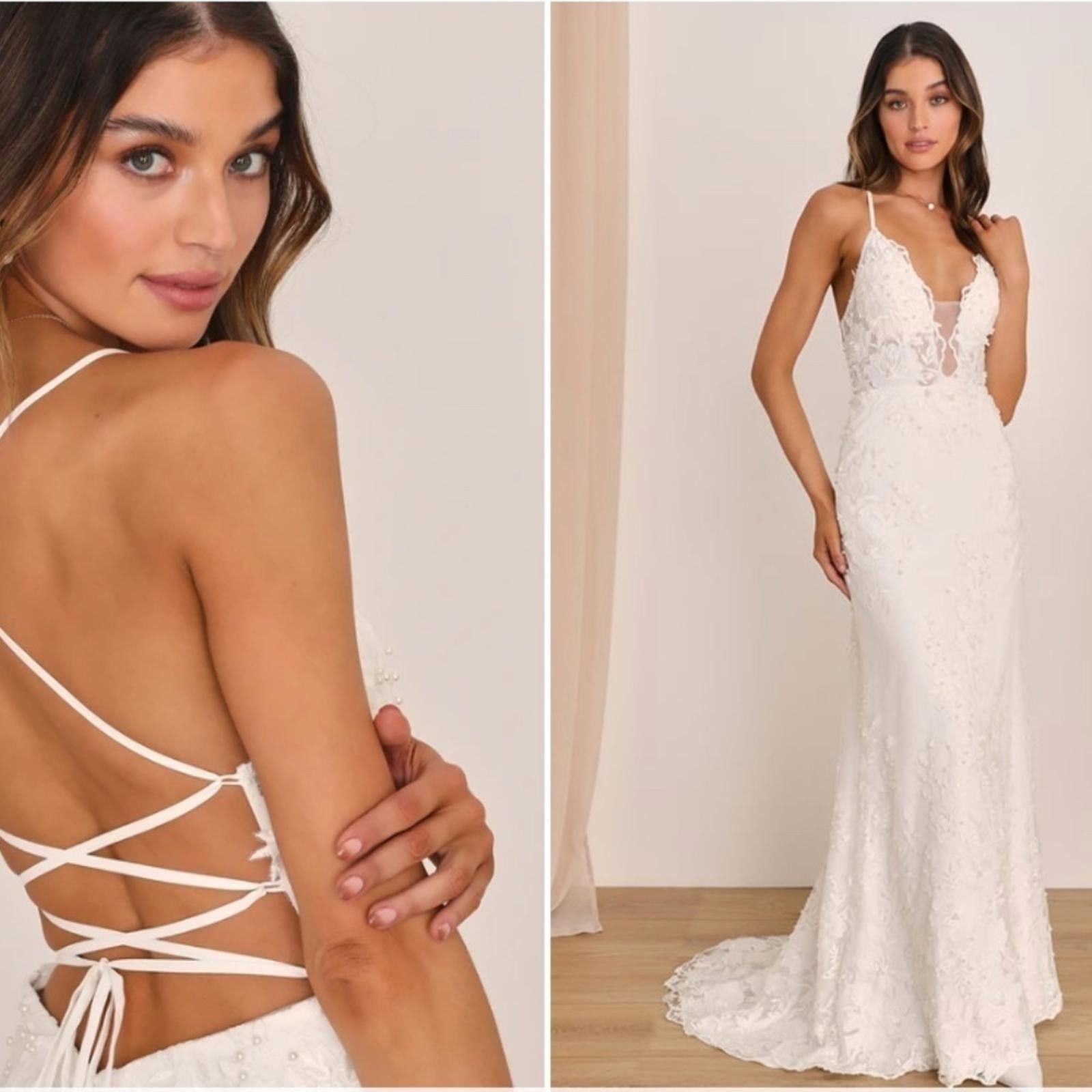 Lulus LULUS Bridal Elegant Sophisticated Sexy Floral Mermaid Gown Size L / US 10 / IT 46 - 3 Thumbnail