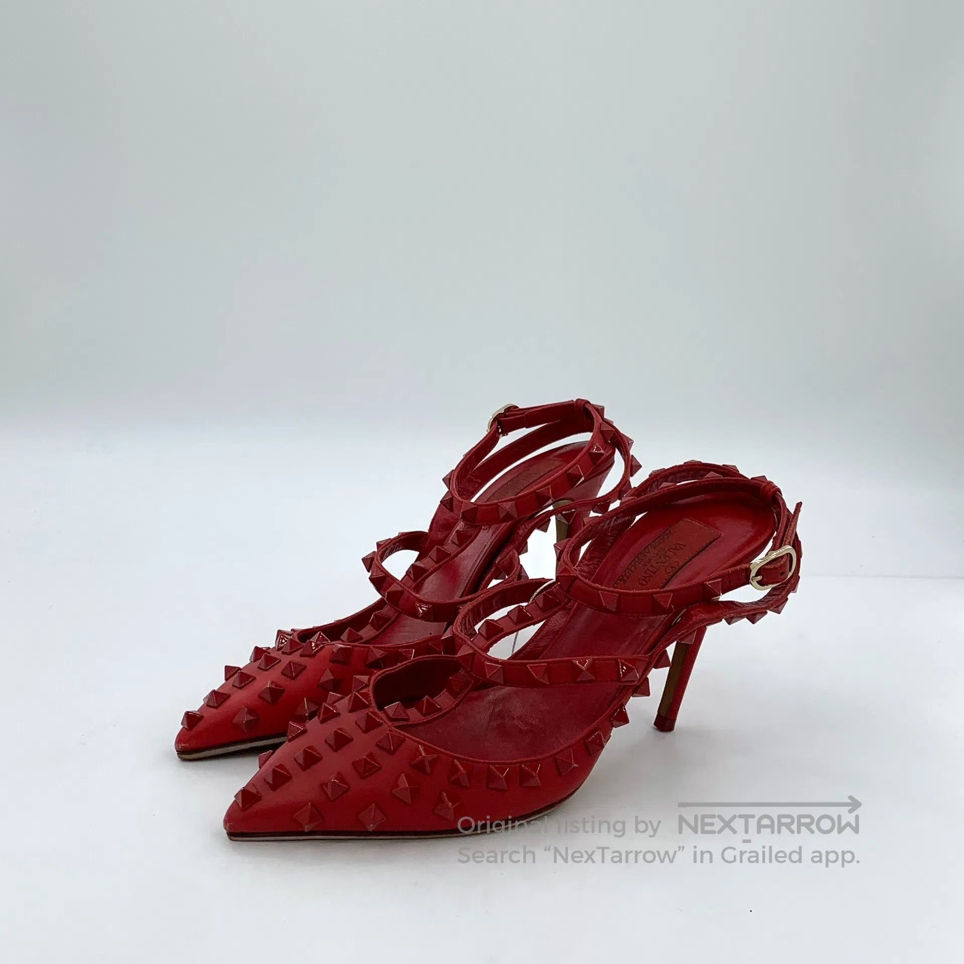 Valentino Valentino Deep Red Pointed Toe Stud One-Strap Stiletto Hig Size US 5.5 / IT 35.5 - 1 Thumbnail