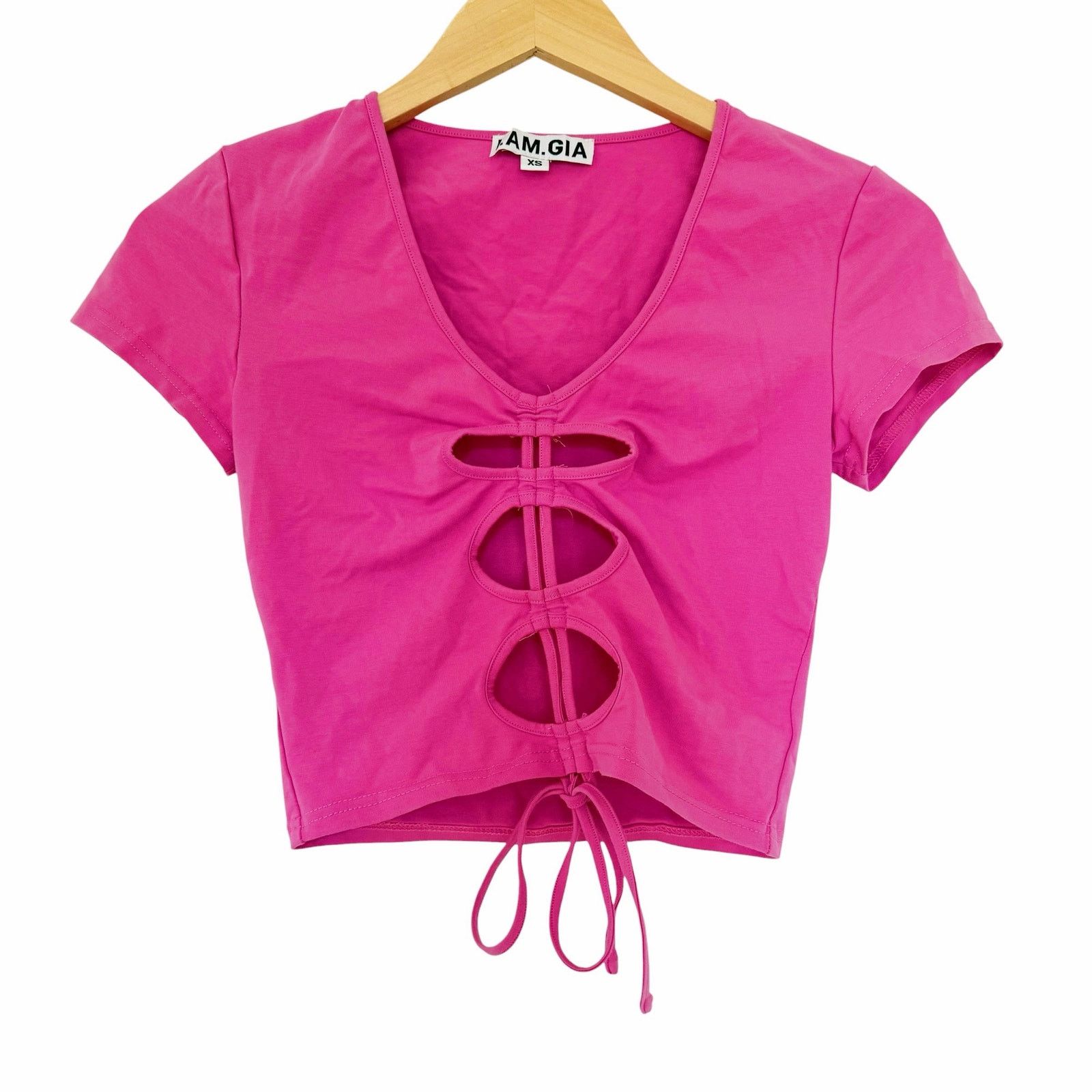 I.AM.GIA I Am Gia Minka Pink Cut Out Cropped Short Sleeve Shirt Sz XS Size XS / US 0-2 / IT 36-38 - 1 Thumbnail