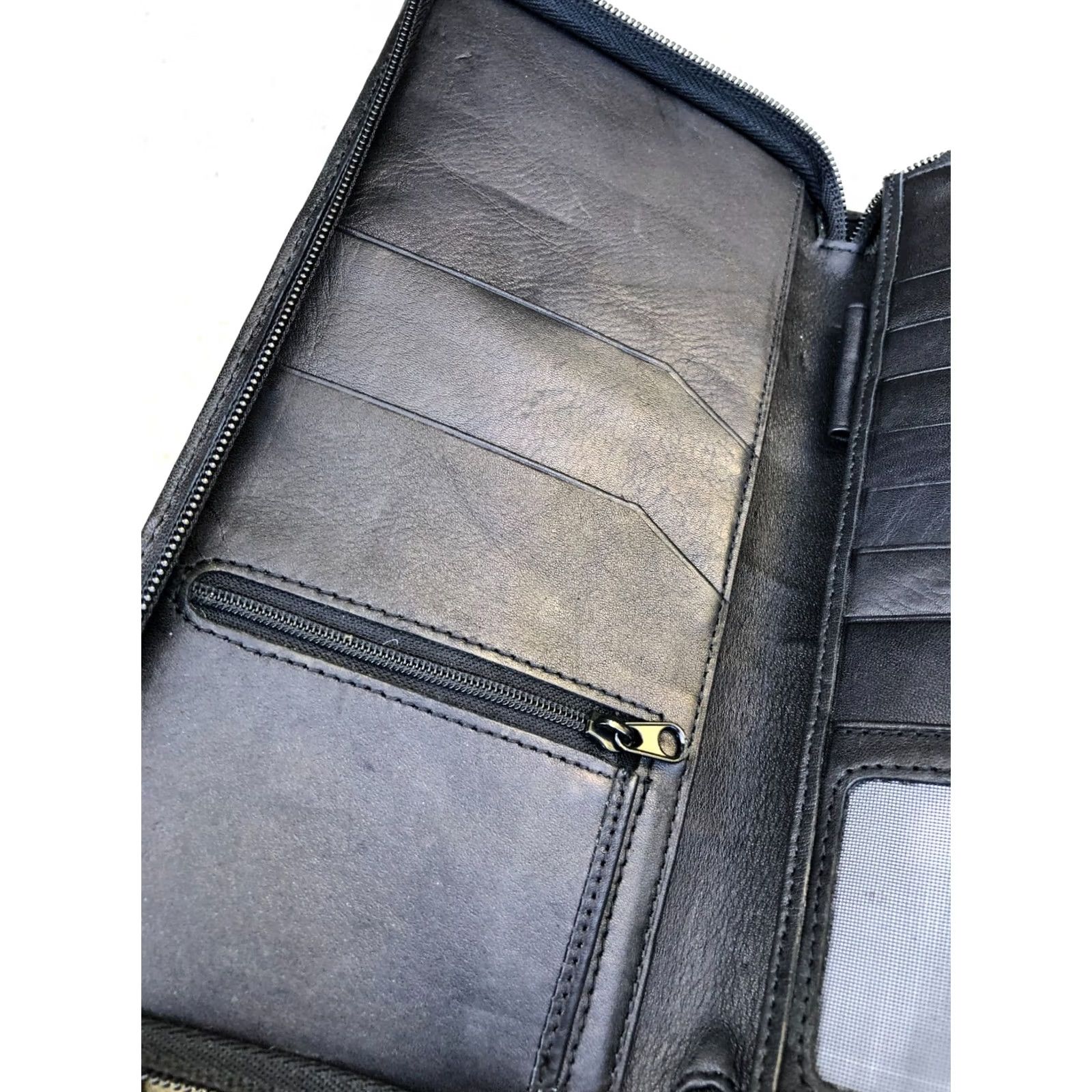 Vintage SHARPER IMAGE Leather Wallet Card Holder Cash Organizer 5"x10" Black Mens Size ONE SIZE - 3 Thumbnail