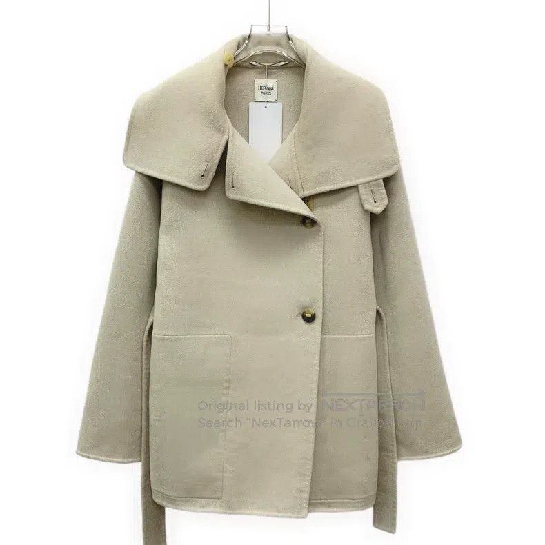 Hermes Hermes Oatmeal cashmere lapel single-breasted belted overc Size XXS / US 00 / IT 34 - 1 Thumbnail