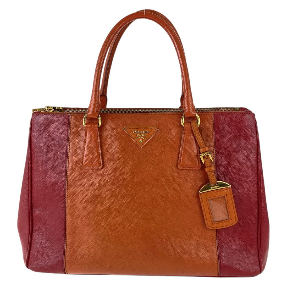 Prada Prada Saffiano Triangle Logo Plate Handbag Leather Tote Bag in Orange, Women's
