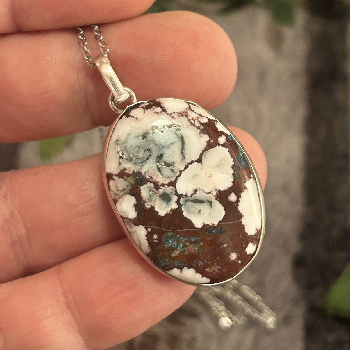 Handmade Handcrafted oval genuine wild horse turquoise necklace Size ONE SIZE - 2 Thumbnail