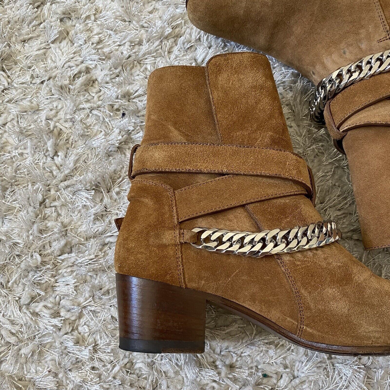 Amiri AMIRI Womens Shoes Tan Brown Suede Buckle Ankle Boots Chain Size US 6 / IT 36 - 8 Thumbnail