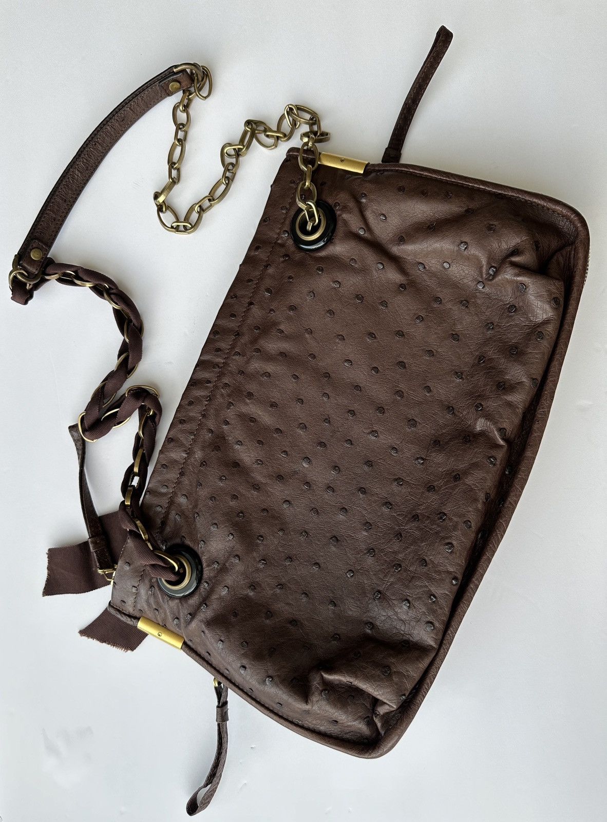 Lanvin Lanvin Amalia Ostrich Handbag Brown Retail $6000 Excellent Size ONE SIZE - 2 Thumbnail