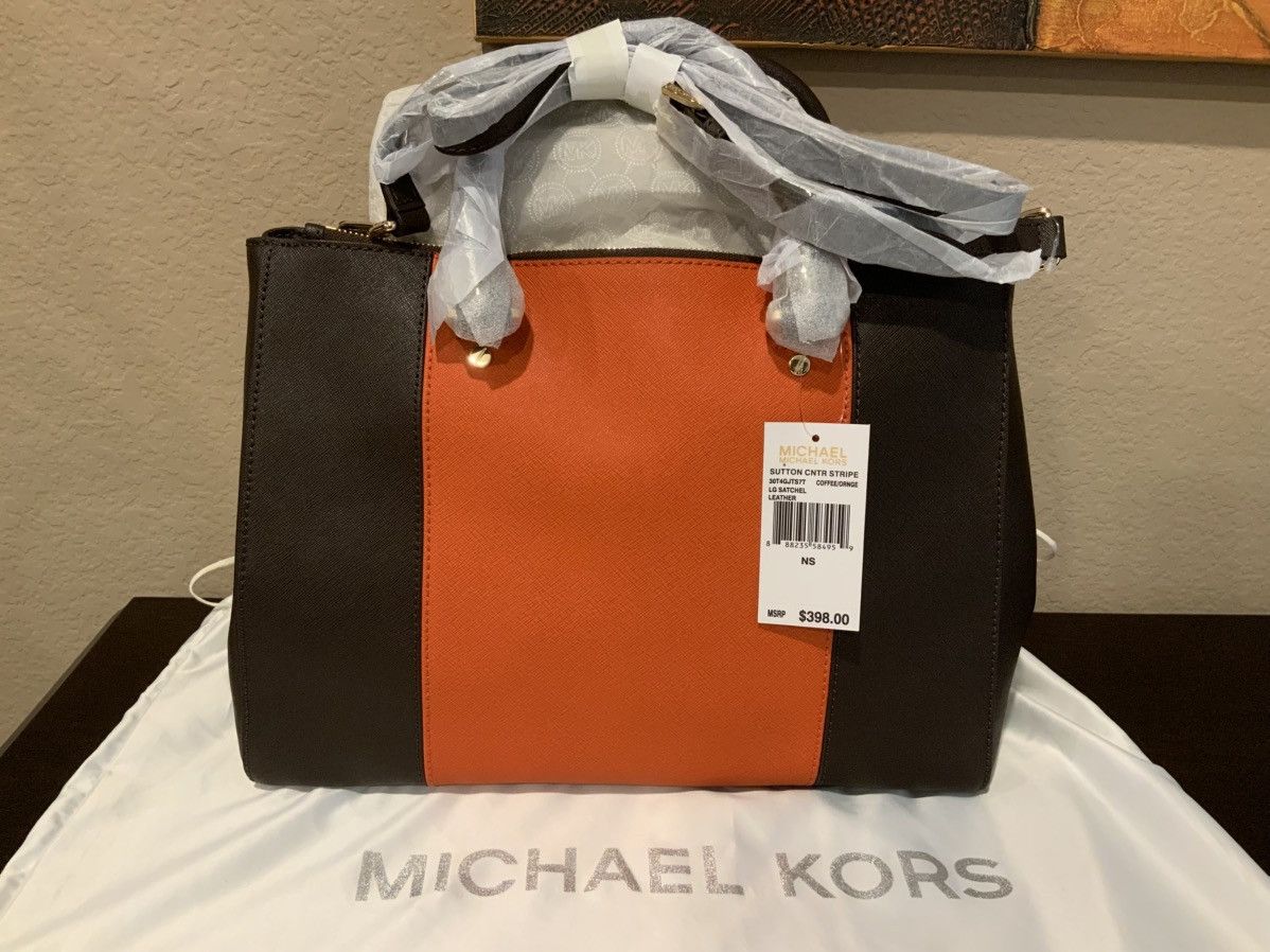 Michael Kors Michael Kors Sutton Center Stripe Large Satchel Coffee/Brown Size ONE SIZE - 2 Thumbnail