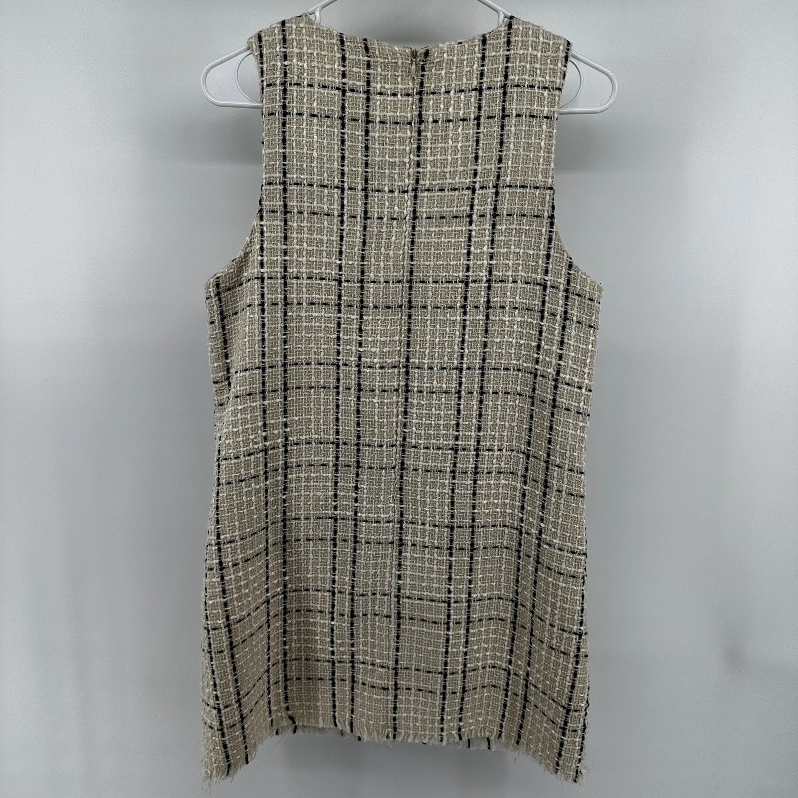 Forever 21 Tweed Shift Dress Checkered Plaid Pockets Cream M main image 2