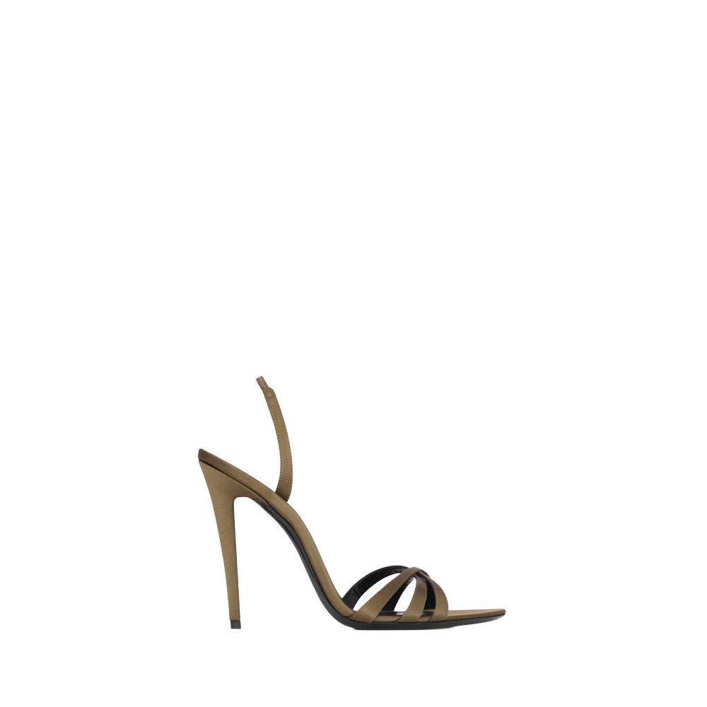 SAINT LAURENT Kate $1100 Teak Satin Sandals New & Authentic