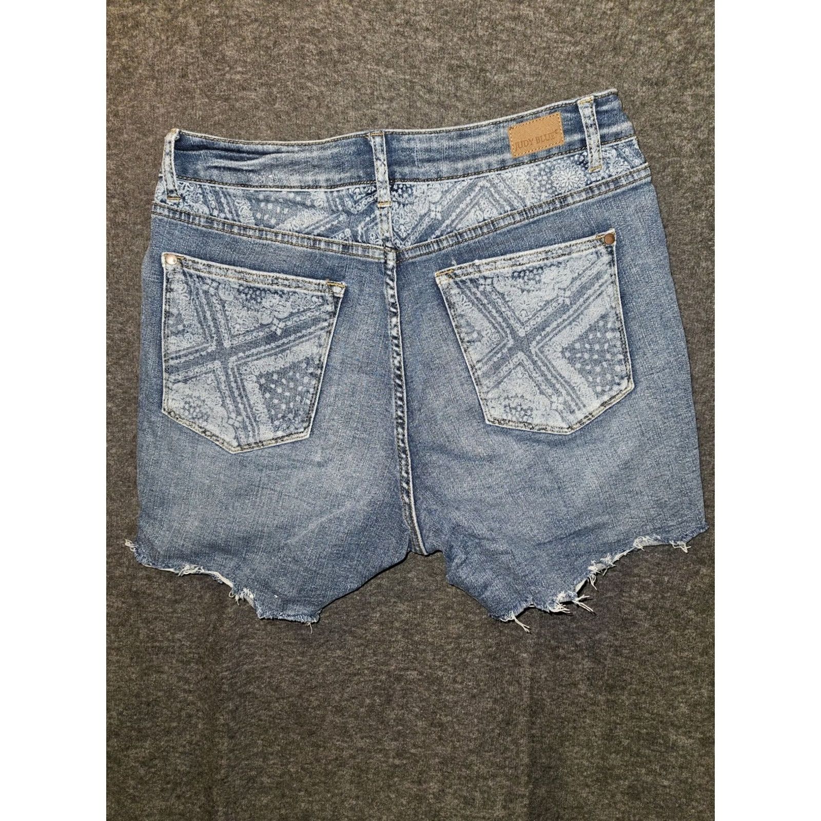 Vintage Judy Blue Cut Off Jean Shorts Women's XL High Rise Blue Stretch Paisley Preppy Size 40" / US 18 - 2 Thumbnail