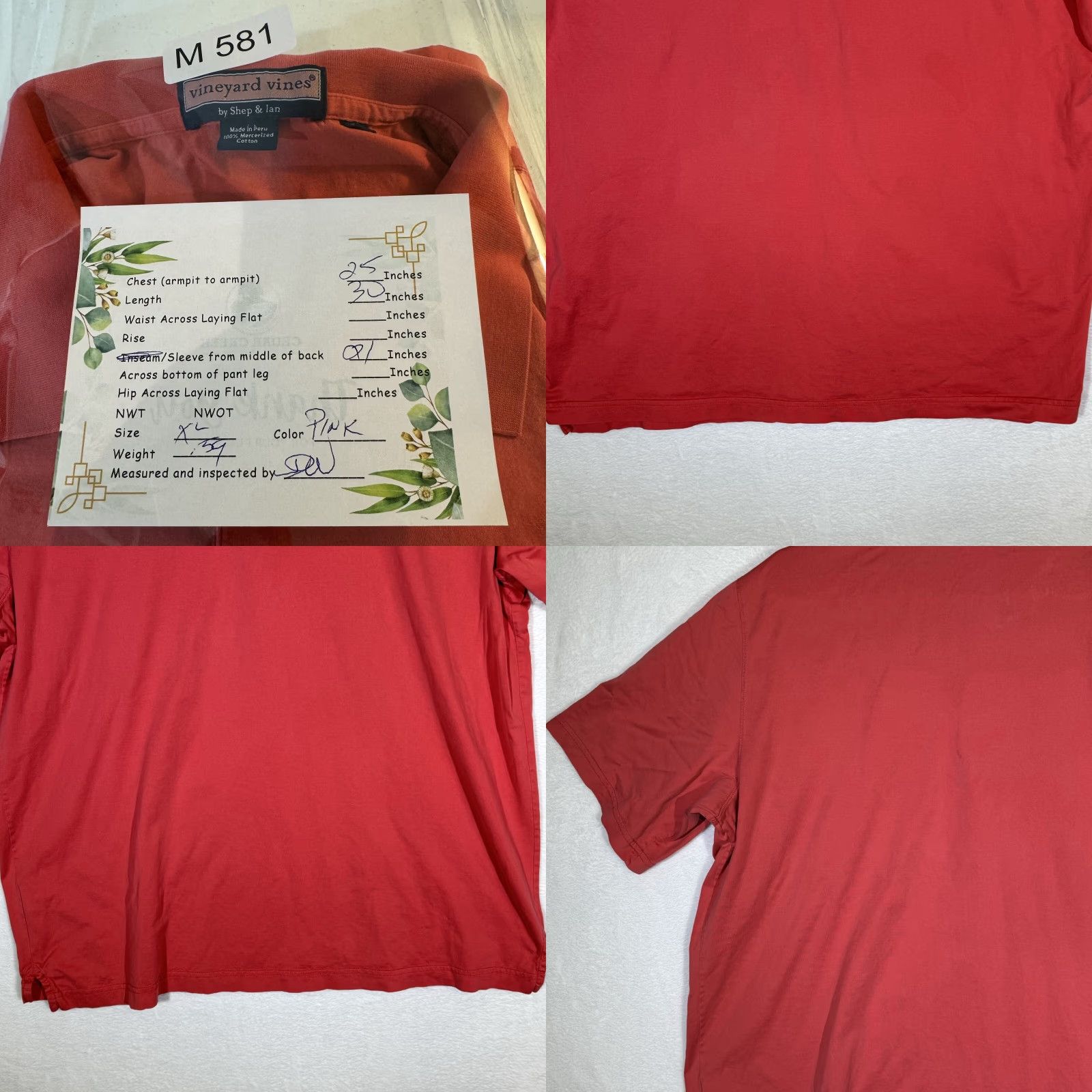 Vineyard Vines Vineyard Vines Polo Shirt XL Pink 100% Cotton Short Sleeve Embroidered Whale Logo, Collared, Button-Front, Regular Fit Mens Size US XL / EU 56 / 4 - 8 Thumbnail