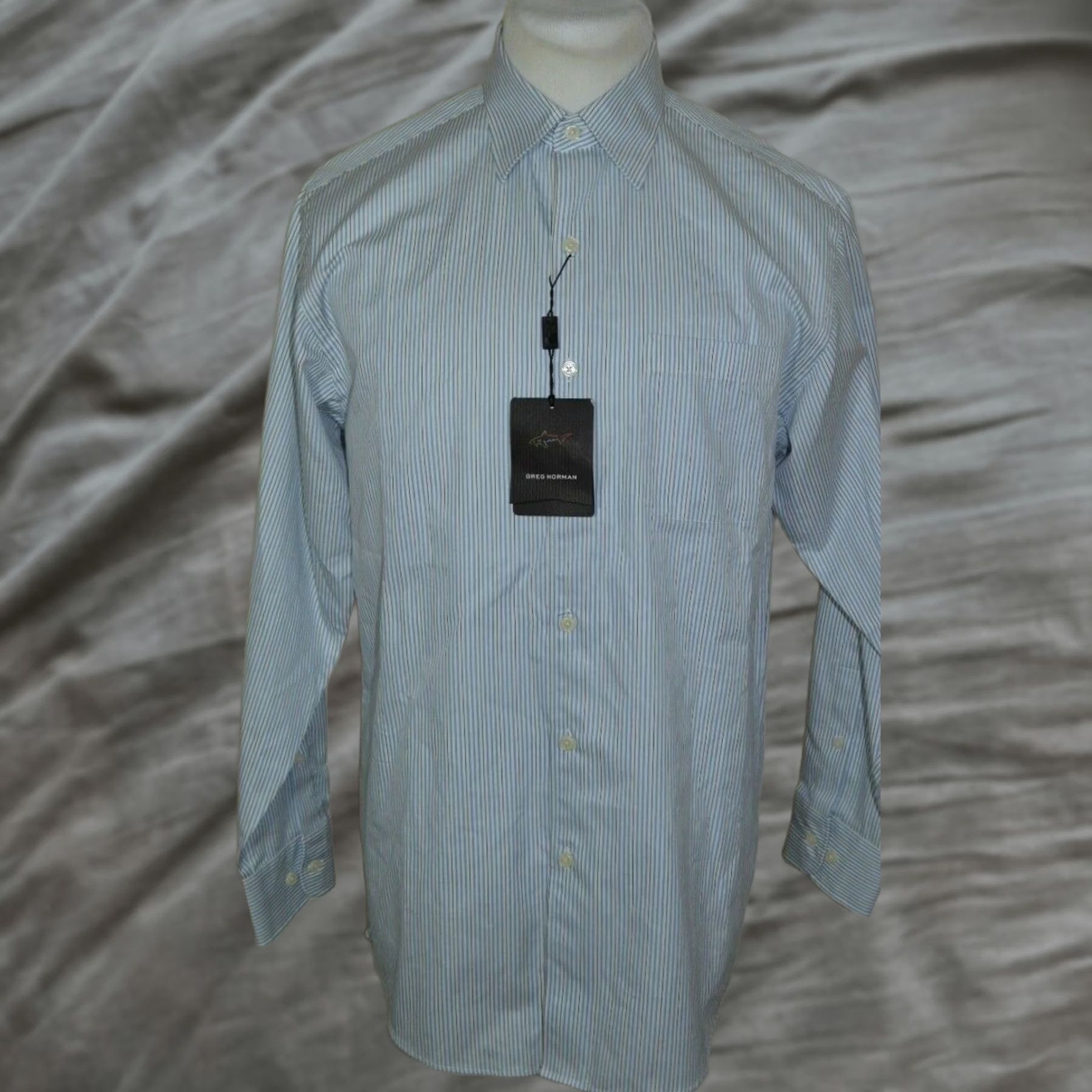 Vintage Greg Norman Mens Shirt Long Sleeve Button Striped Blue Size Small New W/ Defects Size US S / EU 44-46 / 1 - 1 Thumbnail