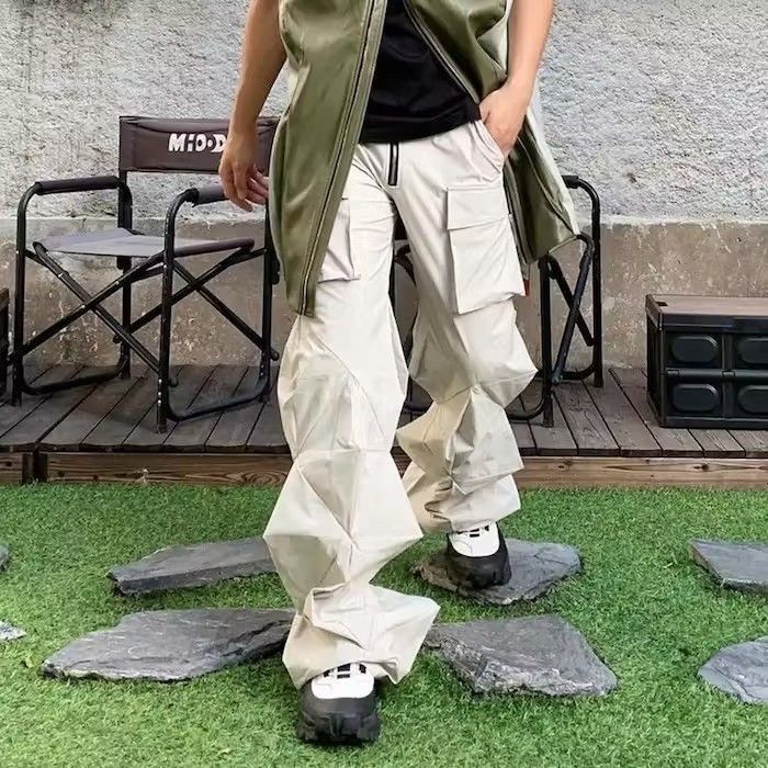 Japanese Brand Irregular Cut Diamond Pleat Cargo Pants Size US 30 / EU 46 - 4 Thumbnail