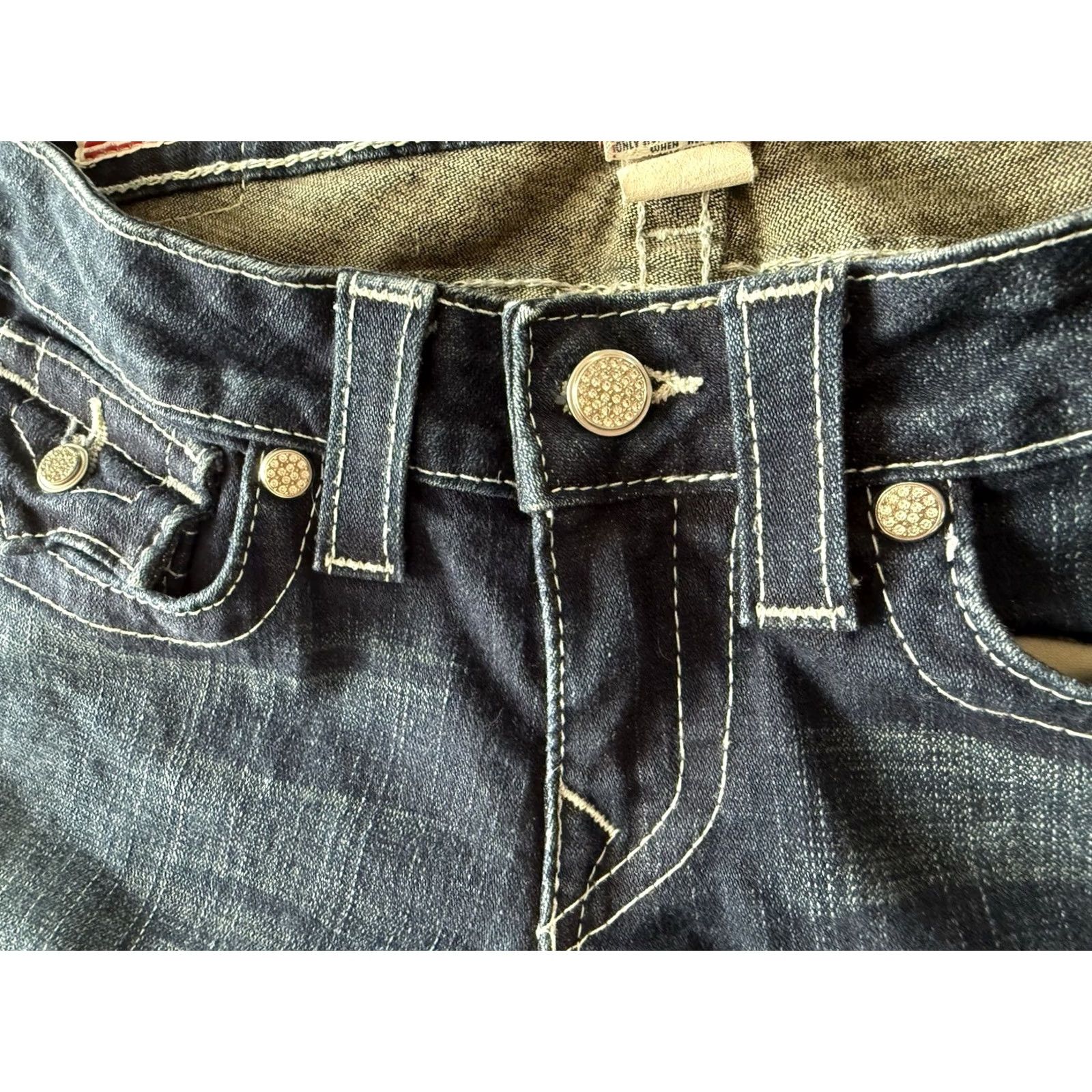 True Religion VINTAGE True Religion Jeans Women 27 Slim Straight Denim Blue 30x33 Low Rise 5-Pocket Logo Rhinestone Zipper Button Size 27" / US 4 / IT 40 - 7 Thumbnail