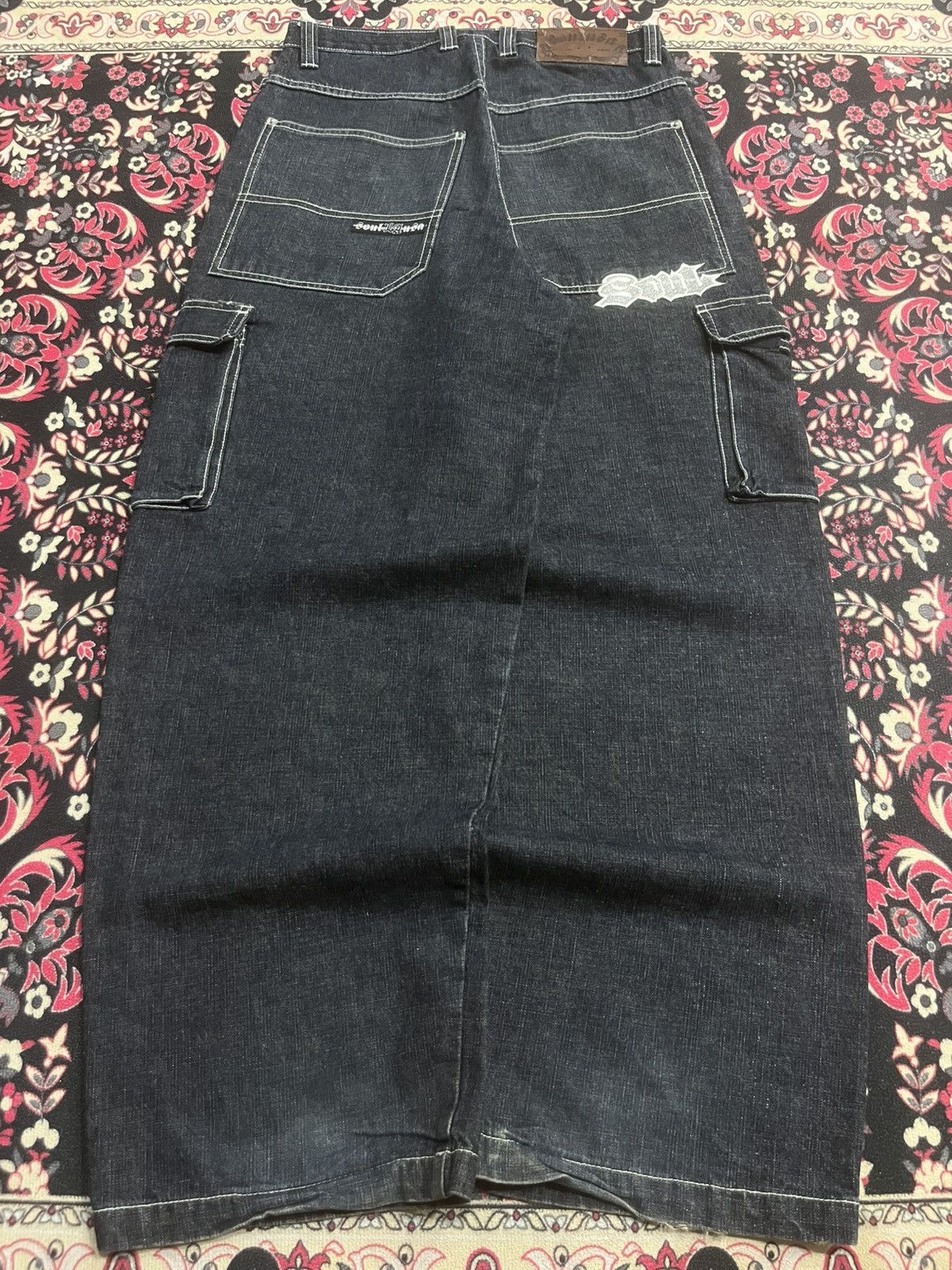 JNCO Vintage Soul Los Angeles Cargo Baggy Black Washed Jeans Size US 29 - 2 Thumbnail