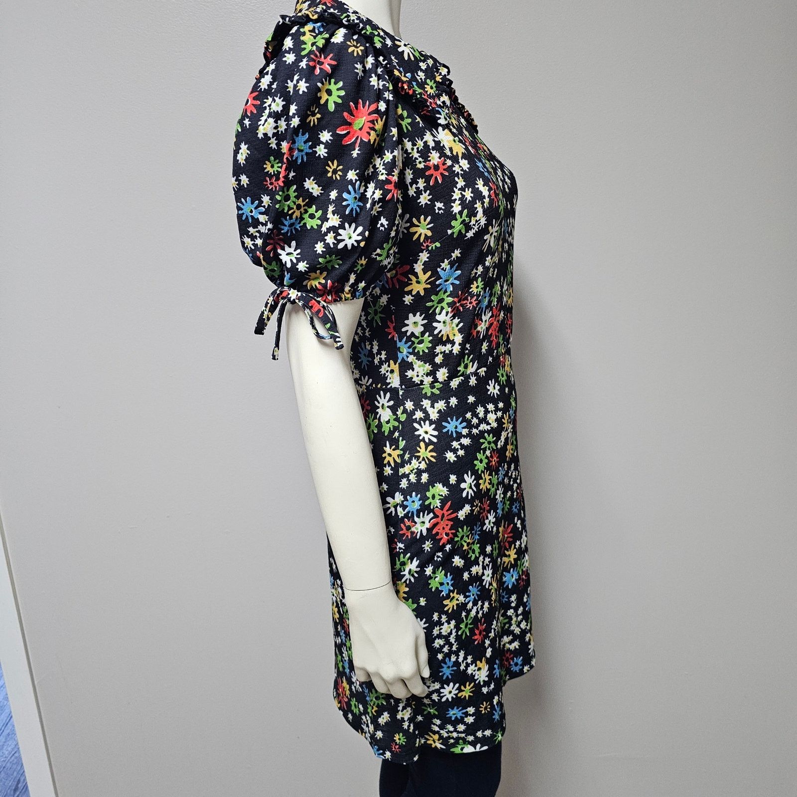 Topshop Women's TOPSHOP tie sleeve mini dress Floral Black Size 6 Size M / US 6-8 / IT 42-44 - 2 Thumbnail