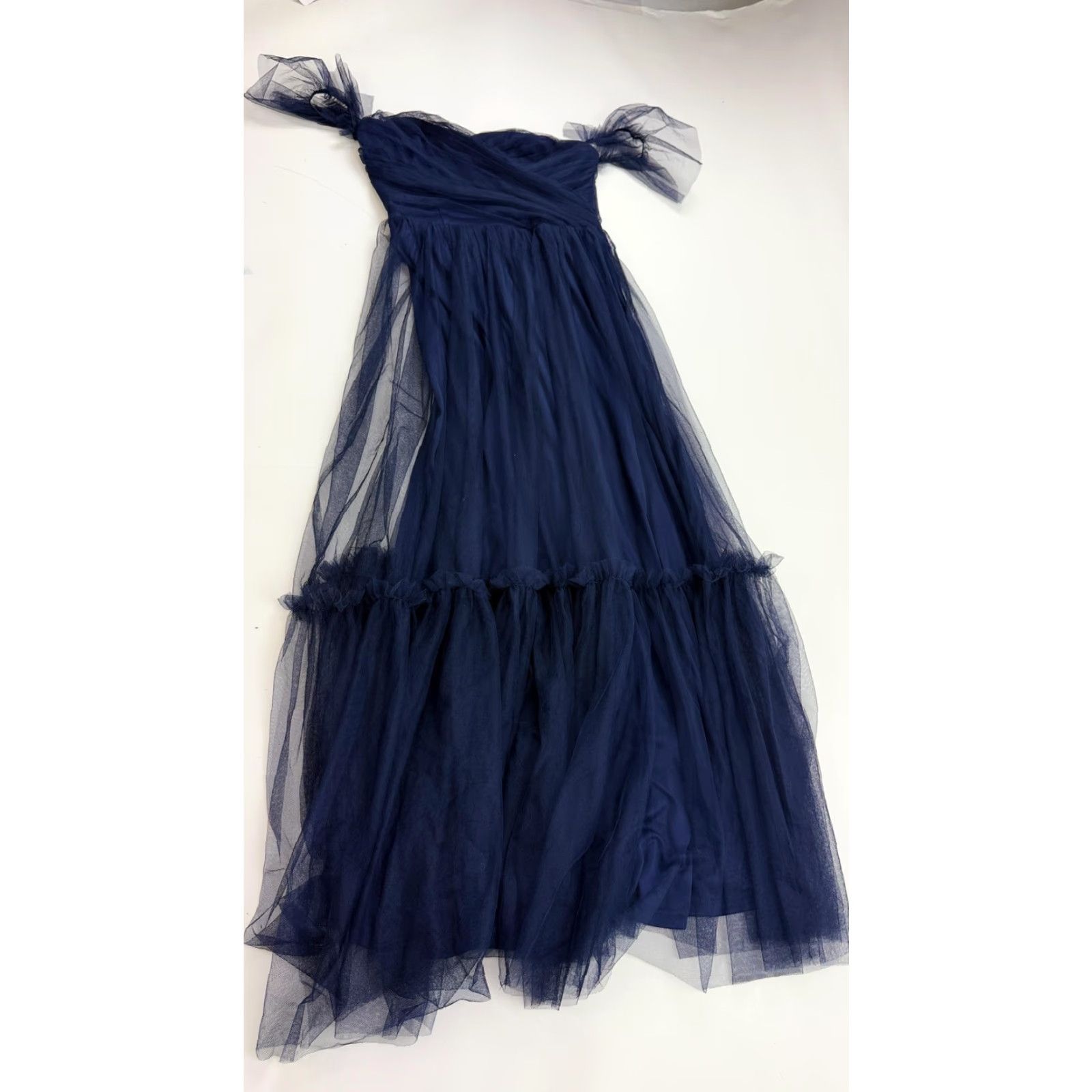 Vintage Ever-Pretty Dress Womens 10 Navy Tulle Off Shoulder EE50125 Sweetheart Gown Size L / US 10 / IT 46 - 4 Thumbnail